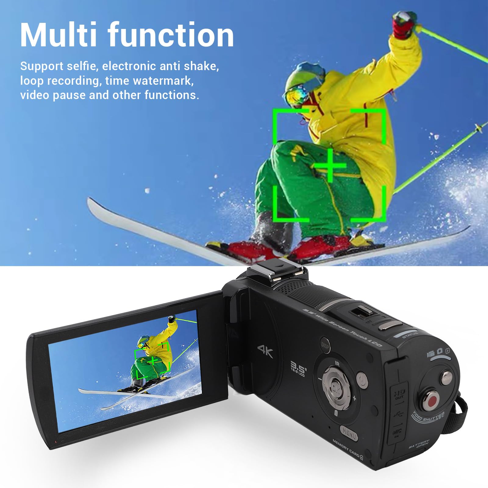 Fabater Caméscope Vidéo 4K, Caméra Vlogging 30 MP pour Youtube, Zoom 30X, Caméscope à écran Rotatif de 3,5 Pouces à 270 Degrés avec Microphone, Stabilisateur, Pare-Soleil, Télécommande