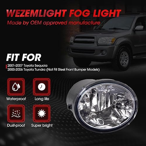 Miniatura 3 de Repuesto de montaje de luces antiniebla para Toyota Tundra 2000-2006 2001-2007 Toyota Sequoia con bombillas halógenas 9006 12V 35W incluidas