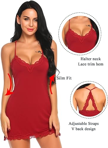 Miniatura 6 de Avidlove - Camisón de encaje sexy para mujer, lencería con cuello en V, vestido de dormir tipo babydoll, camisón de noche de algodón