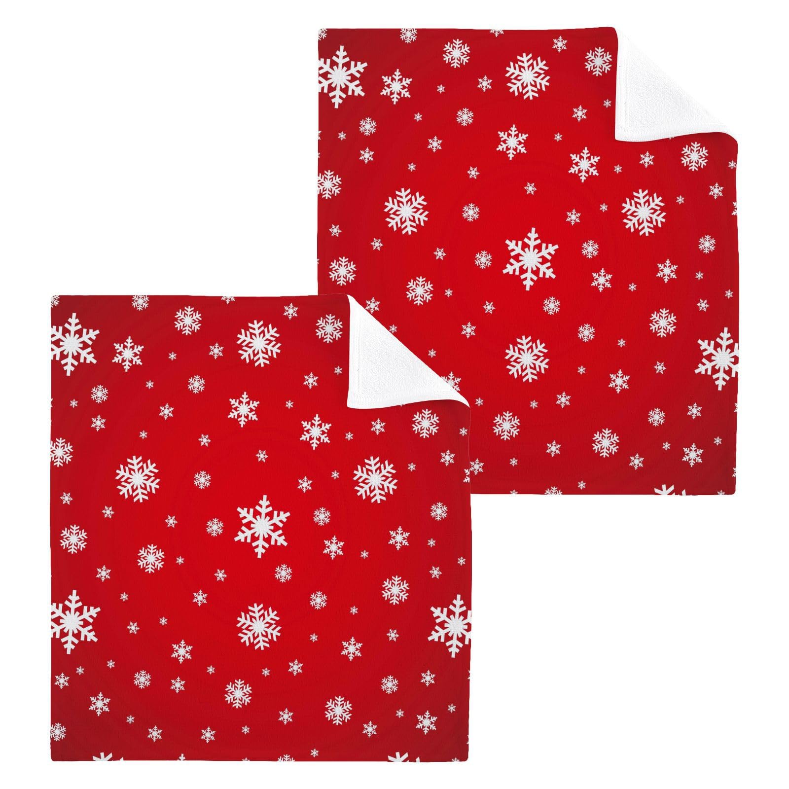 ALAZA Snowflake Christmas Red Towels Cotton Washcloths Set,Soft Absorbent Quick Dry Face Cloths,Multi-Purpose Fingertip Towels for Bathroom,Hotel,Travel,12'' x 12'' (2 Pack)
