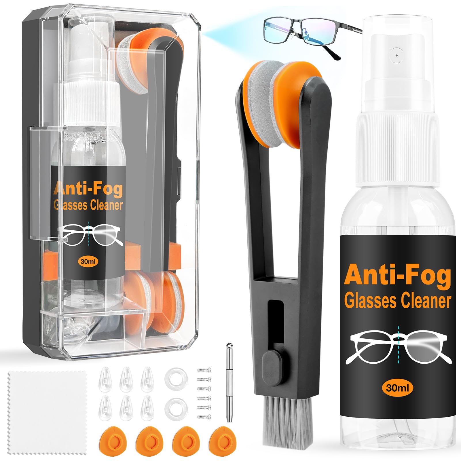 Kit de reparación de Gafas, Kit de Herramientas de reparación de Gafas de Sol, Que Incluye Spray antivaho, paño de Limpieza de Lente de Microfibra, Cepillo Suave para Lente de Sol miopes-Negro