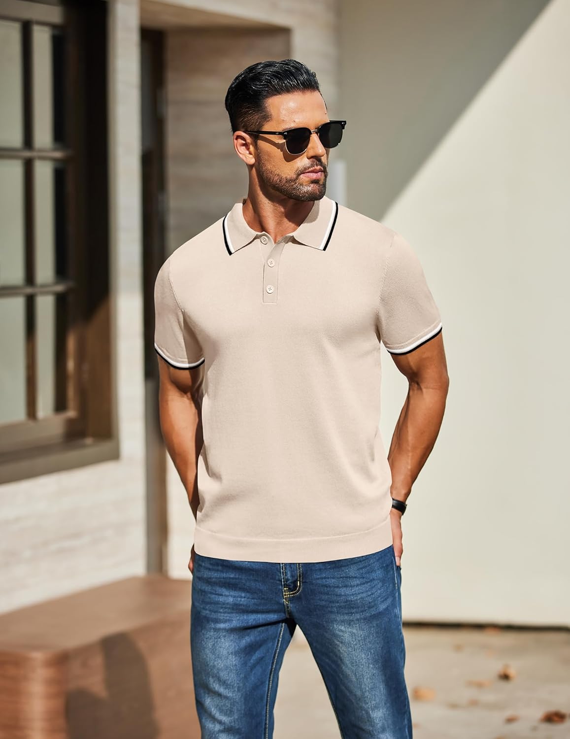 COOFANDY Men's Knit Polo Shirts Short Sleeve Casual Button Golf Polo Shirts Collared T Shirt - Image 8