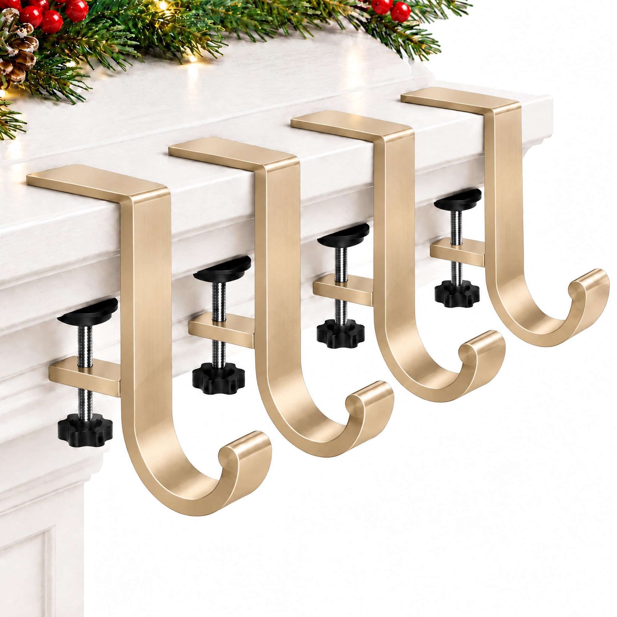 Garland Hanger, Stocking Holders for Fireplace, No-Drill Hooks, 4 Pack
