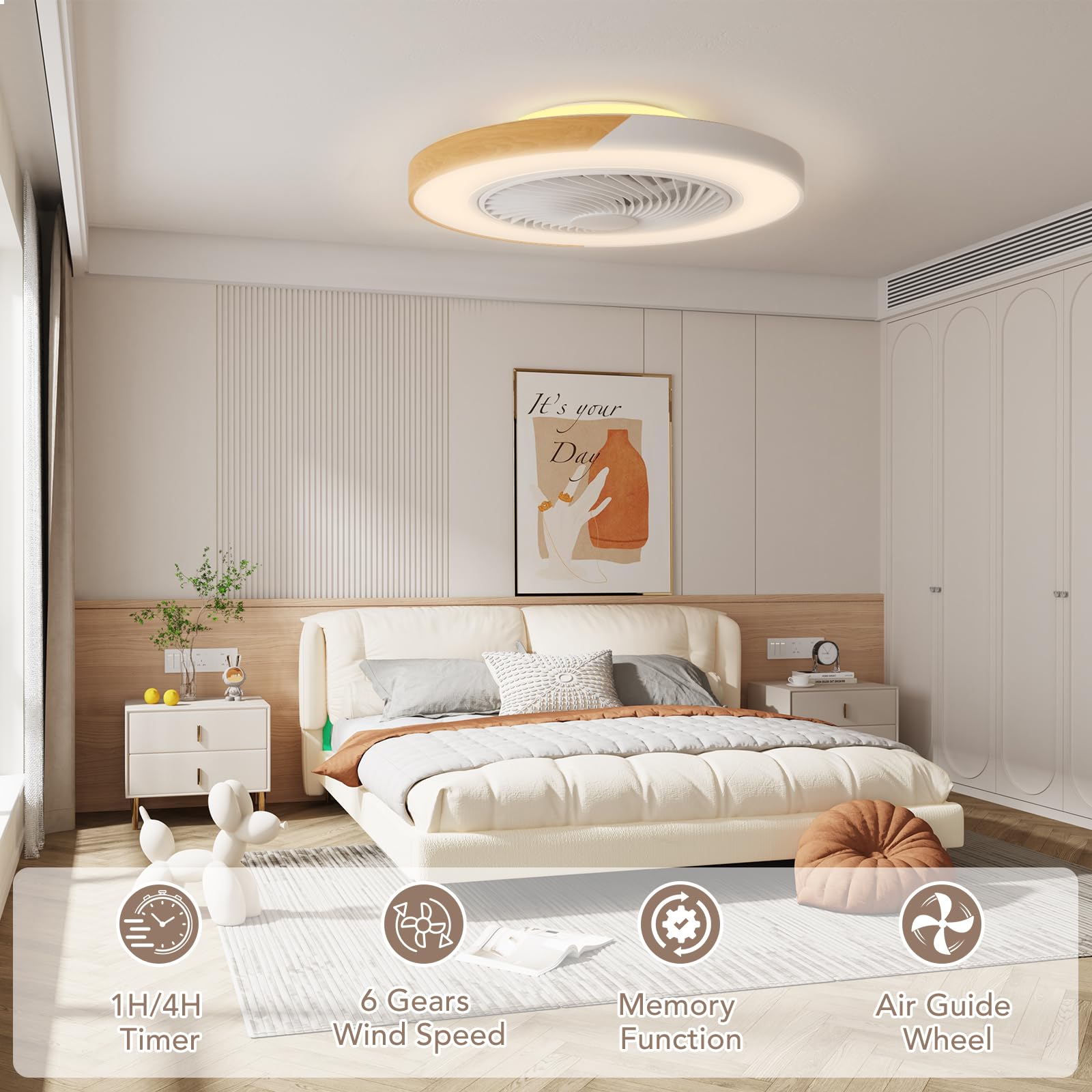 BESCOST Ventilatore da Soffitto con Luce Fredda/Calda/Naturale(3000K-4200K-6000K) e RGB,Lampadario con Ventilatore da Soffitto con Telecomando :6 Velocità,Timer(1H/4H) Motore Reversibile,Basso Rumore