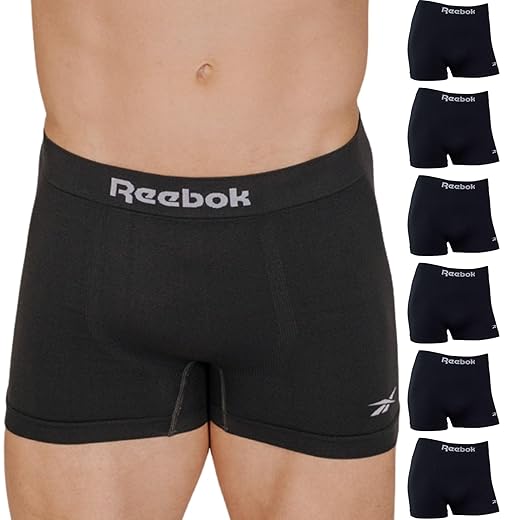 Kit 6 Cuecas Boxer Reebok Poliamida Toque Gelado Sem Costuras Dry Fit