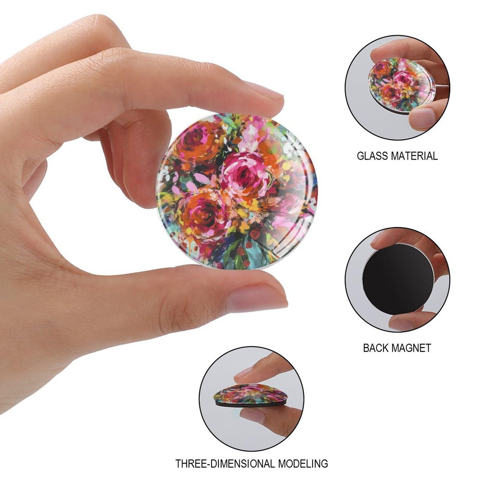 Helle florale rosa Rose bunte Kühlschrankmagnete Glas niedliche Magnete japanische lustige Magnete Luxus Whiteboard Tafelmagnete für Büro und Küche 4 Stück