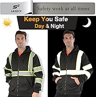 Vista 26 de sesafety Sudadera de seguridad de alta visibilidad para hombre, sudadera con capucha reflectante con cremallera clase 3, sudadera con capucha