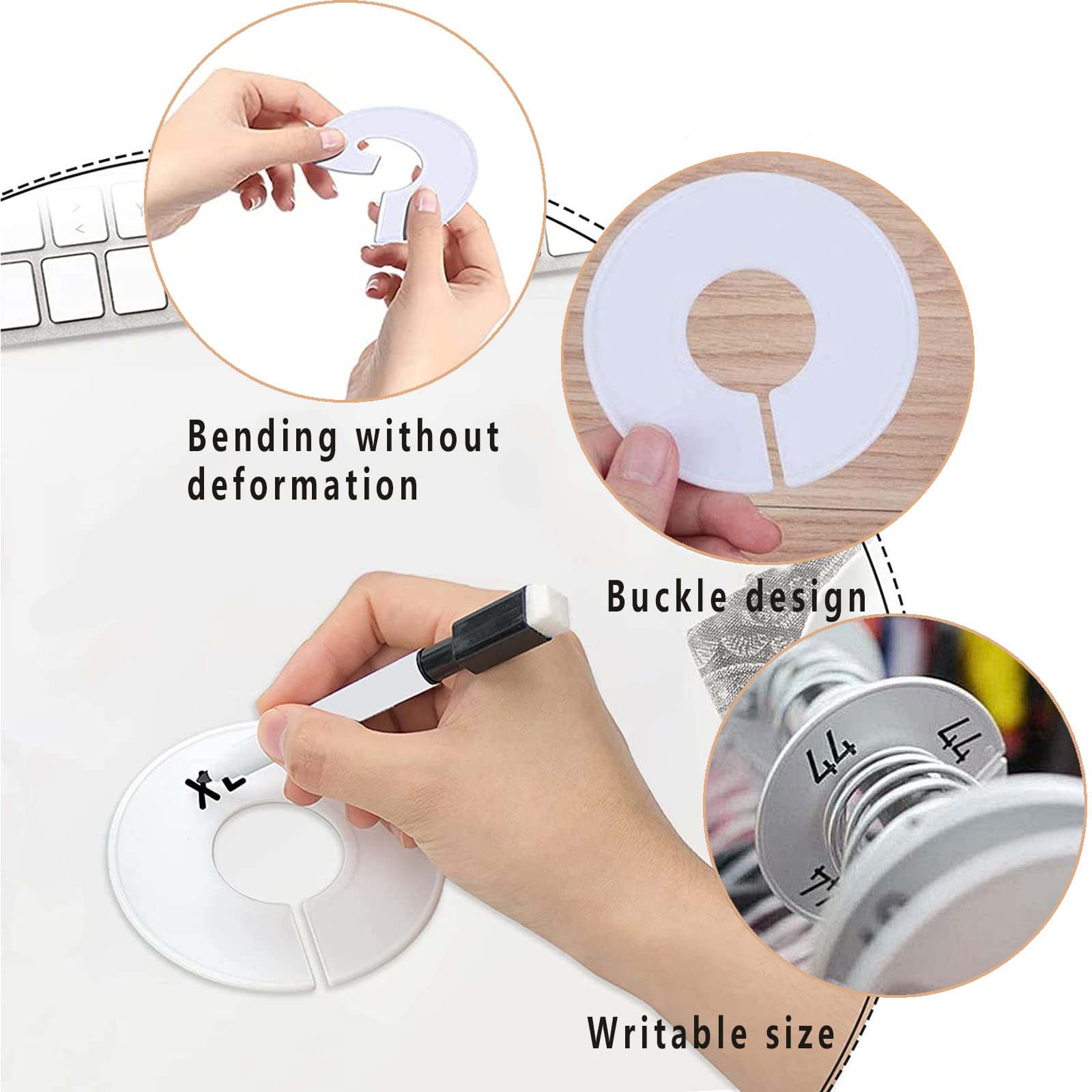 20 Pezzi Divisori Per Appendiabiti - Separatori Rotondi Per Taglie Bianco E Nero, Organizza Guardaroba - Foto 3