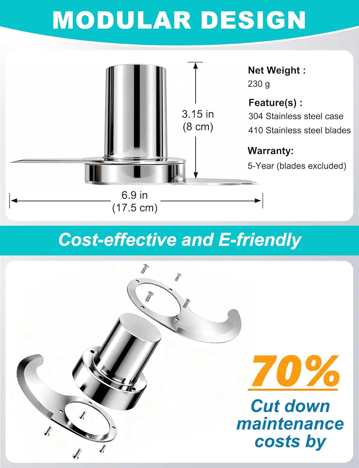 Stainless Steel Blade for Robot Coupe Food Processor Replacement Blade, Fit R301, R301 Dice, R301 Ultra, R401, R402