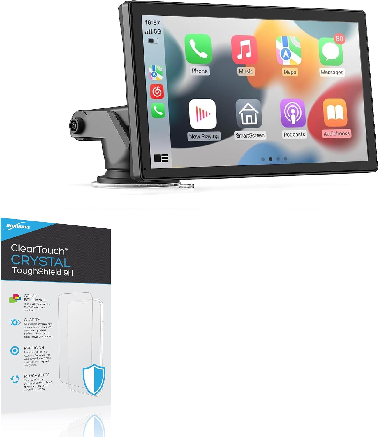 BoxWave Screen Protector Compatible with HVMKSR Portable Wireless Apple Carplay & Android Auto (9 in) - ClearTouch Crystal ToughShield 9H (2-Pack), Clear 9H Tough Flexible Film Screen Protector