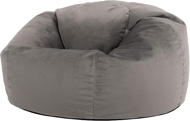 icon Milano Classic Bean Bag Chair, Charcoal Grey, 85cm x 50cm, Large Velvet Living Room Bean Bags for Adults