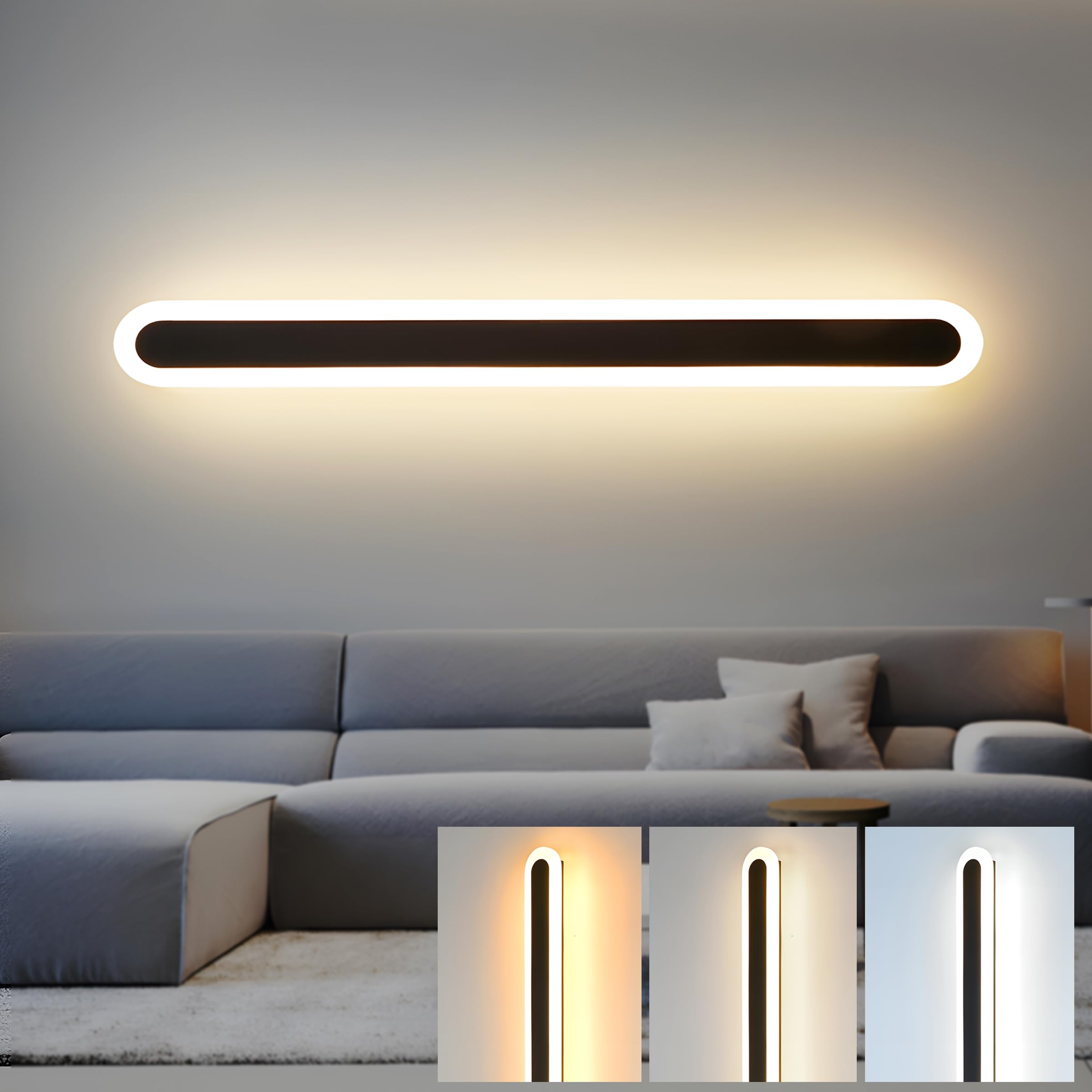 ZTWLEED LED Wall Light Indoor,28W Wall Lamp Modern 3000K/4000K/6000K,Acrylic Wall Sconce Lights for Bedroom Living Room Corridor Stair 80CM Black
