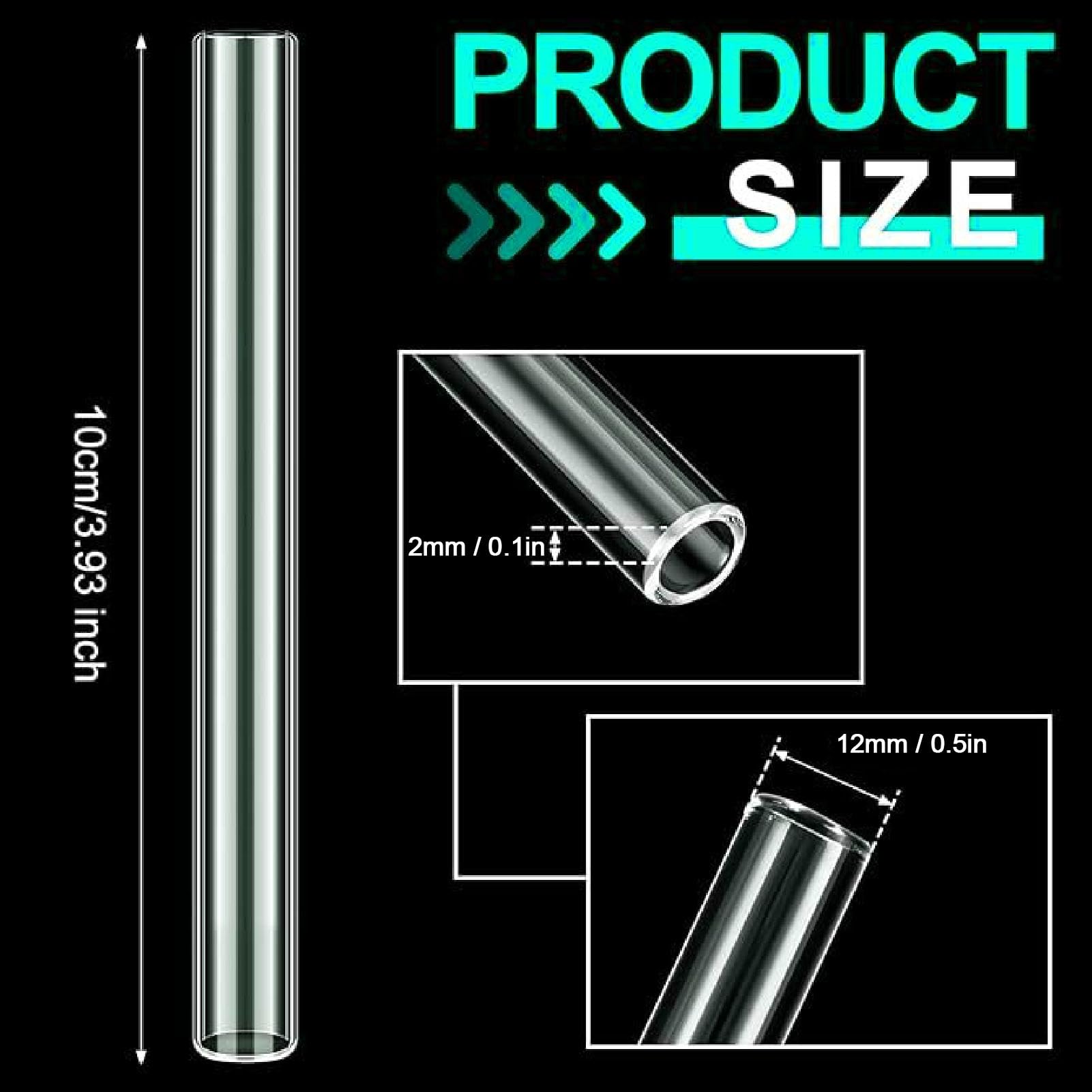 Tubo in Vetro Borosilicato, Tubi di Vetro Infrangibile Resistente Alte Temperature, Trasparente per Osservazione Precisa, 6 Pezzi per Laboratorio Scuola Fai da Te