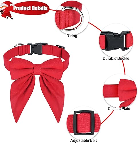 Miniatura 3 de Malier Collar de Navidad para perro con pajarita, collares clásicos de Navidad para perros a cuadros rojos para niñas y niños, lindos collares