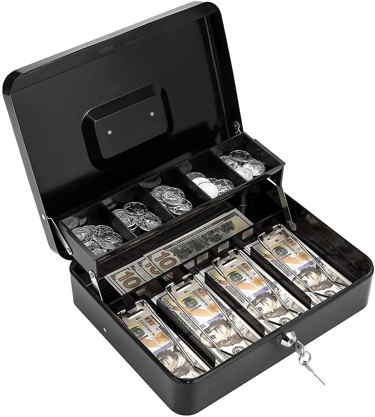 SOCHEP Latest Heavy Metal New Locking Large Cash Box for Lockable Storage Box for Change, Petty Cash, Cash Box with Money Tray Multicolour (B0BN21W5MC) Amazon Price History, Amazon Price Tracker