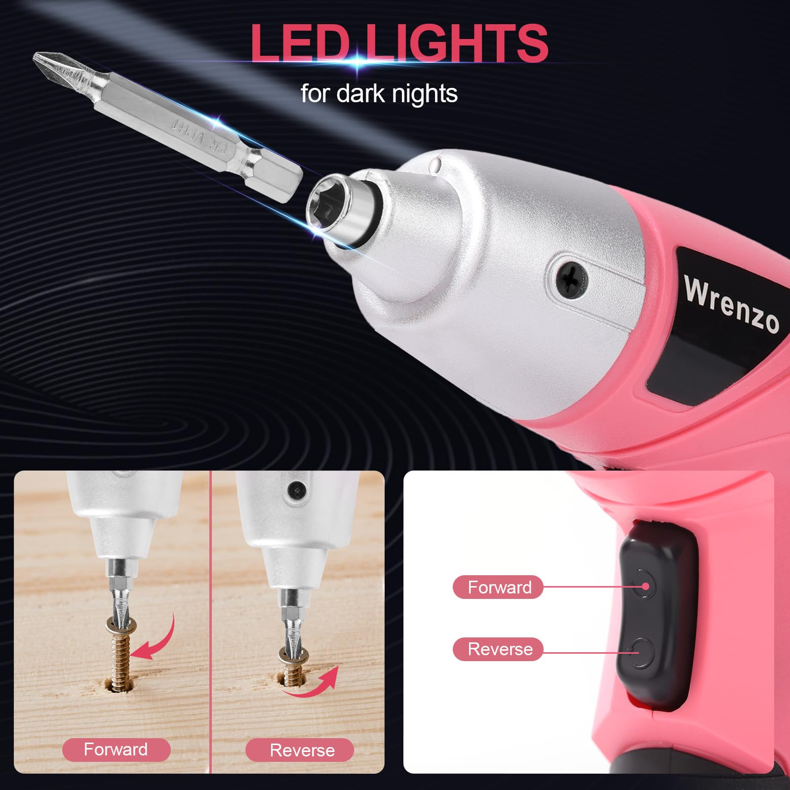 Cacciavite elettrico 28pc 3.6V rosa USB Piccolo Power Set Cacciavite di Potere Cordless & Ricaricabile con Driver Bit Set