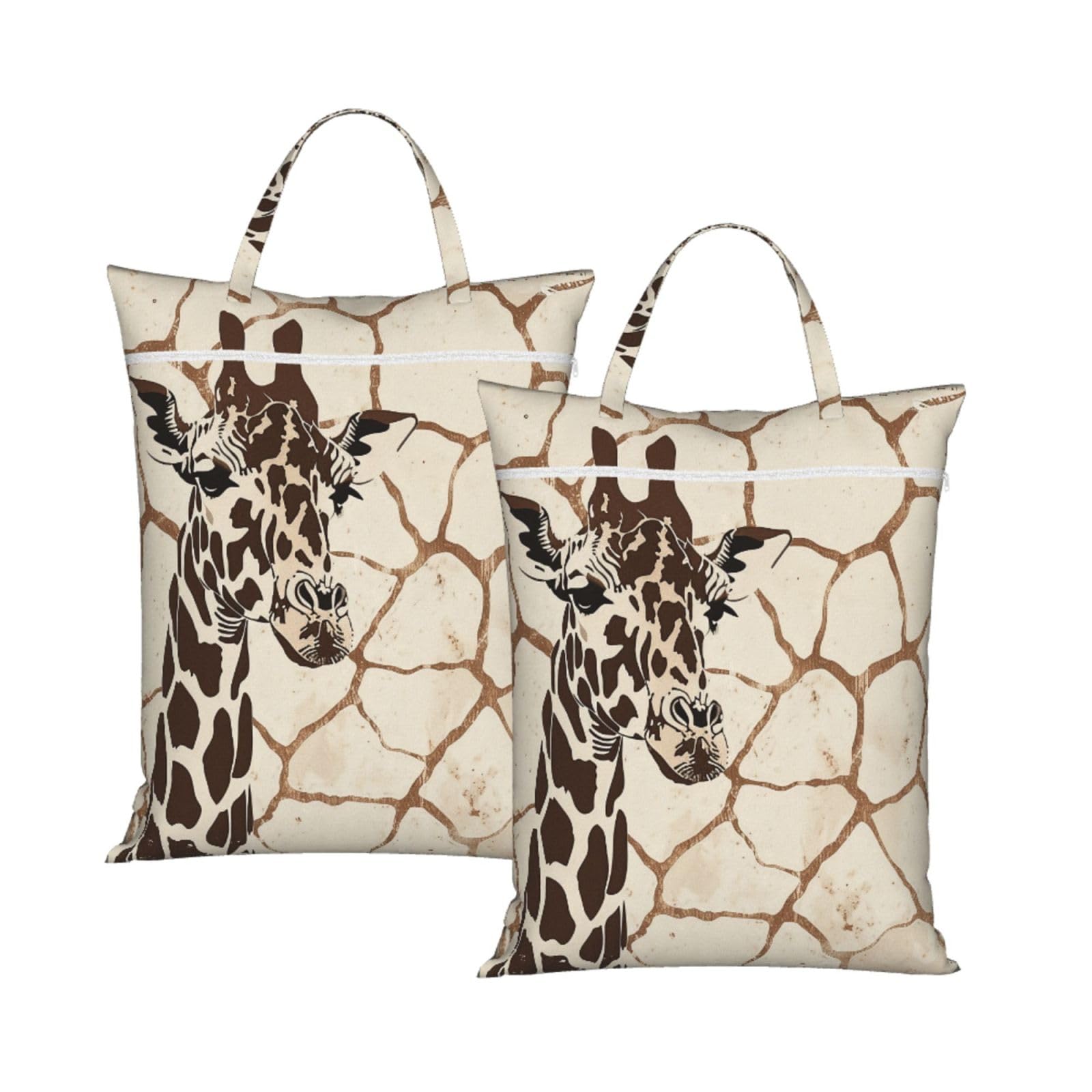 Large Travel Laundry Bags,Giraffe Print Print with Handle Foldable Laundry Bag for Holidays Gym Swimming and Family Trips, 2Pcs