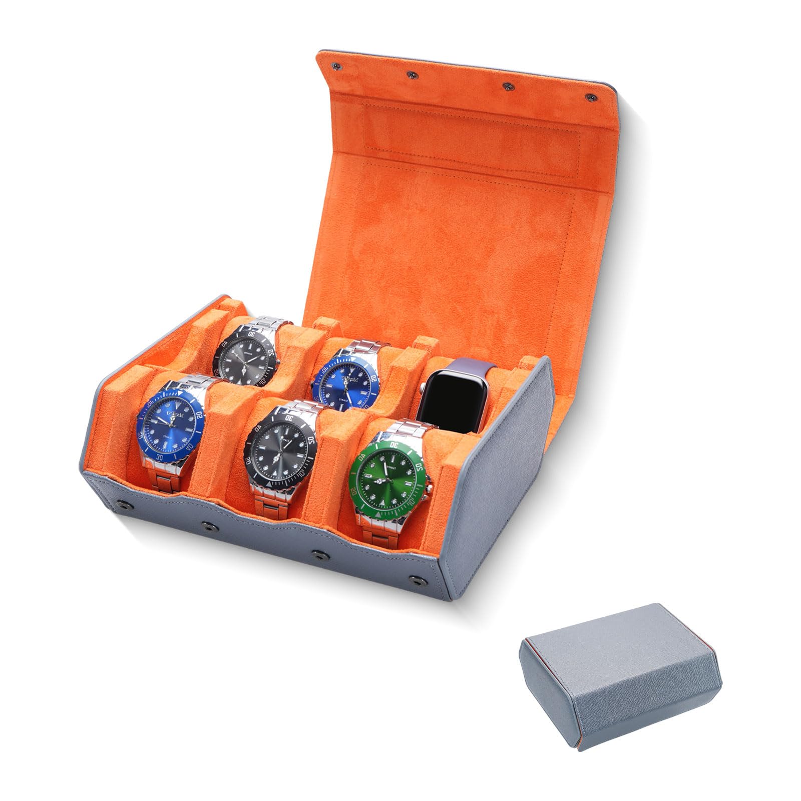 YANHHAN Watch Case for Men - 6-Watch Roll Travel Case & Watch Display,Luxury Watch Box-Leather Watch Roll Storage Organizer (gray/orange)