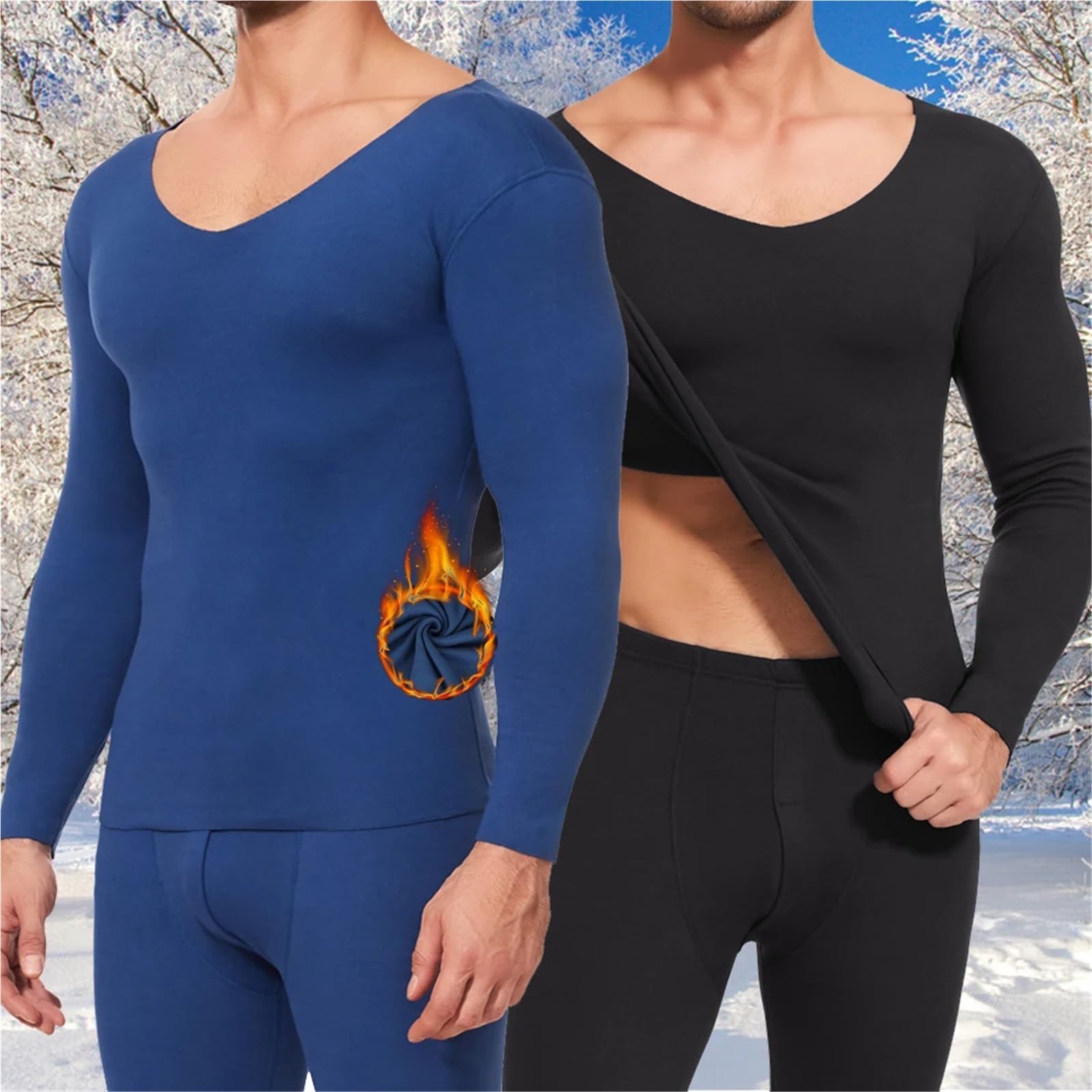 Conjuntos Térmicos Para Hombre Ropa interior térmica cepillada for hombre, conjunto de pantalones de manga larga con cuello en V, sin costuras, cómodos, de invierno Para El Running, El Esquí(Deep-Grey