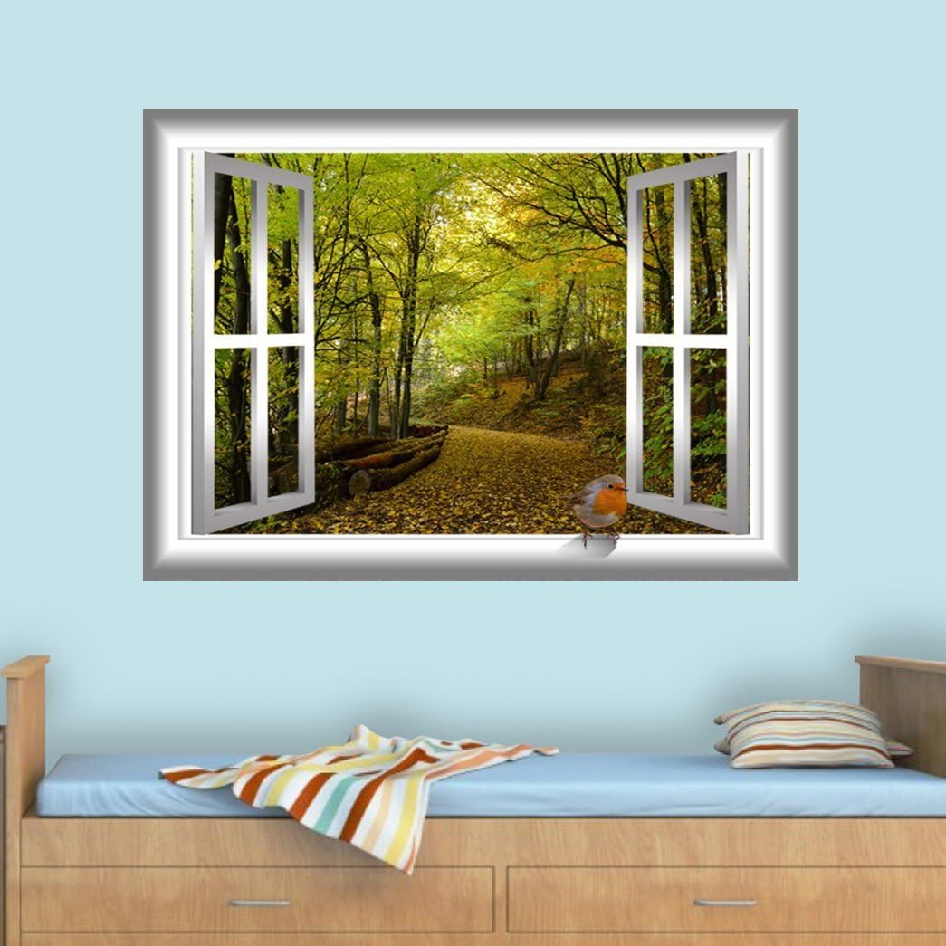 VWAQ 3D Bird Wall Sticker Nature Window Decal Peel and Stick Mural AN5 (28" H X 36" W)