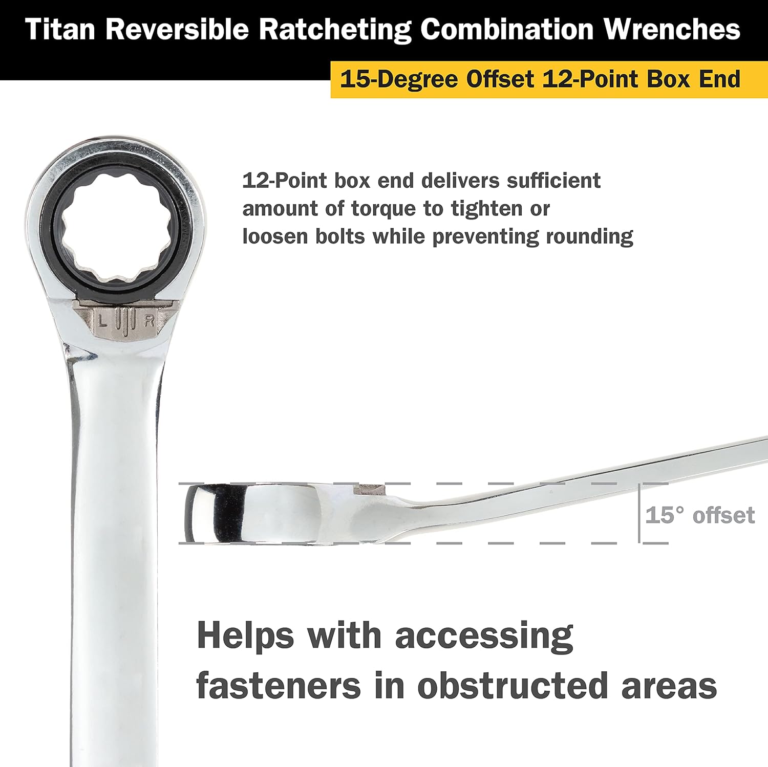 Titan 14601 1/4-Inch 12 Point 72 Tooth Reversible Ratcheting Combination Wrench