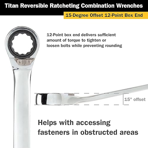 Miniatura 4 de Titan 14601 Llave combinada de trinquete reversible de 14 pulgadas, 12 puntos, 72 dientes