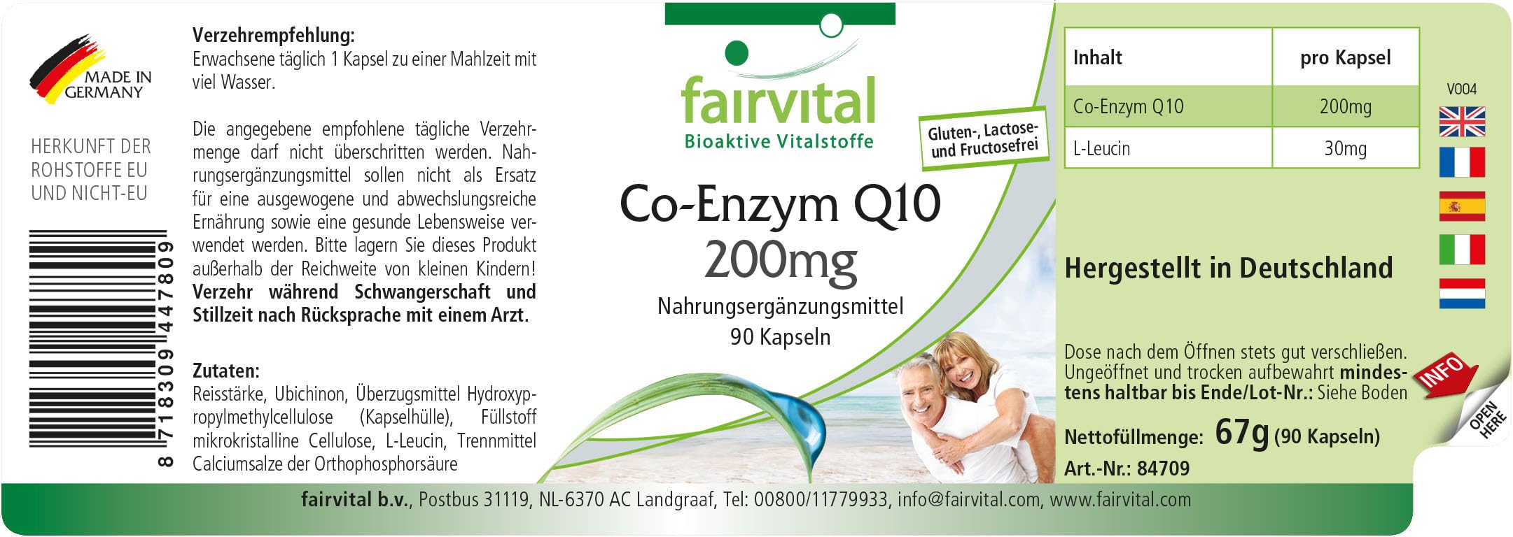 fairvital Coenzyme Q10 200mg, 90 gélules, HAUTEMENT DOSÉ, gélules de CoQ10 ubiquinone, VÉGÉTALIEN