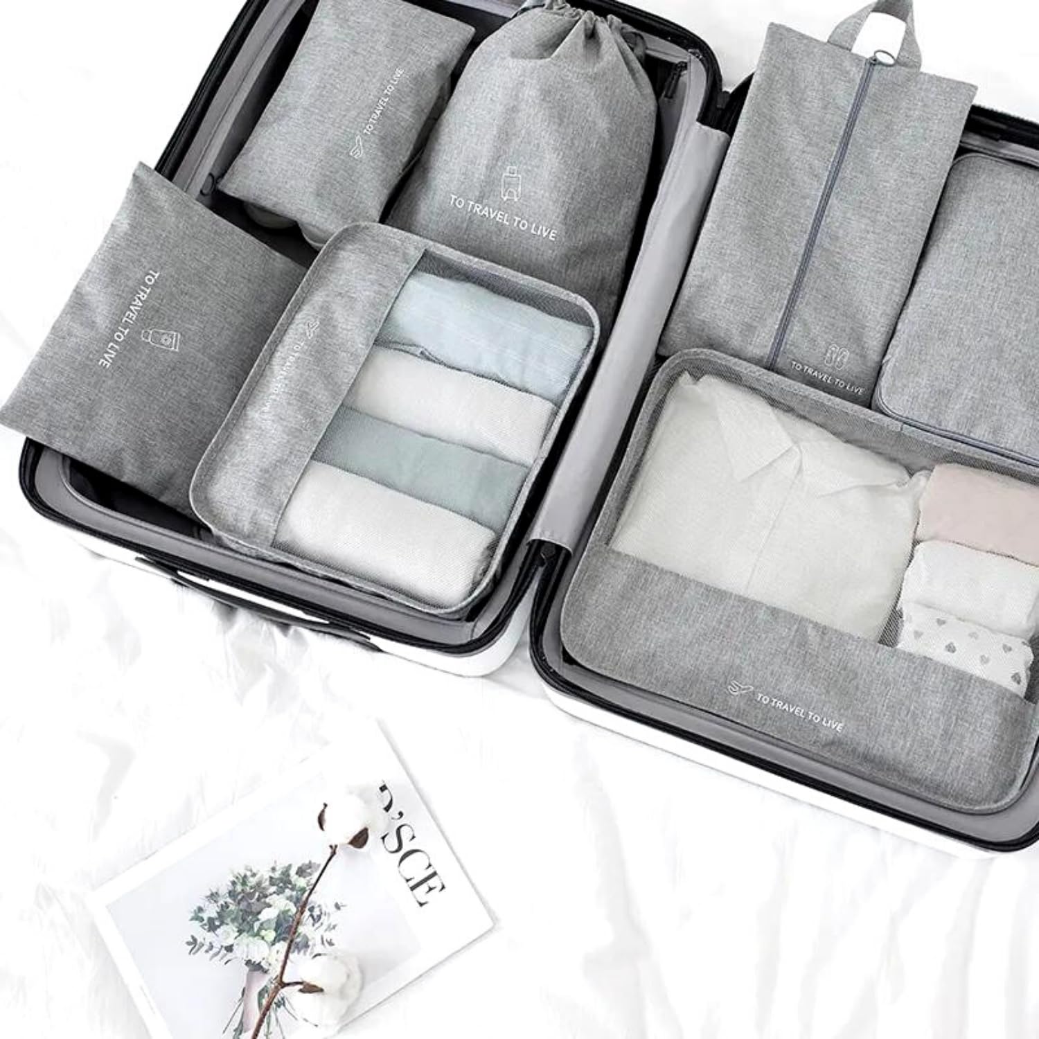 7 Pcs Set Travel Packing Cubes for Suitcases | Compression Packing Cubes for Luggage | Lightweight Packing Organizers | Organizer Cubes for Travel Essentials | Travel Accessories (Gray)