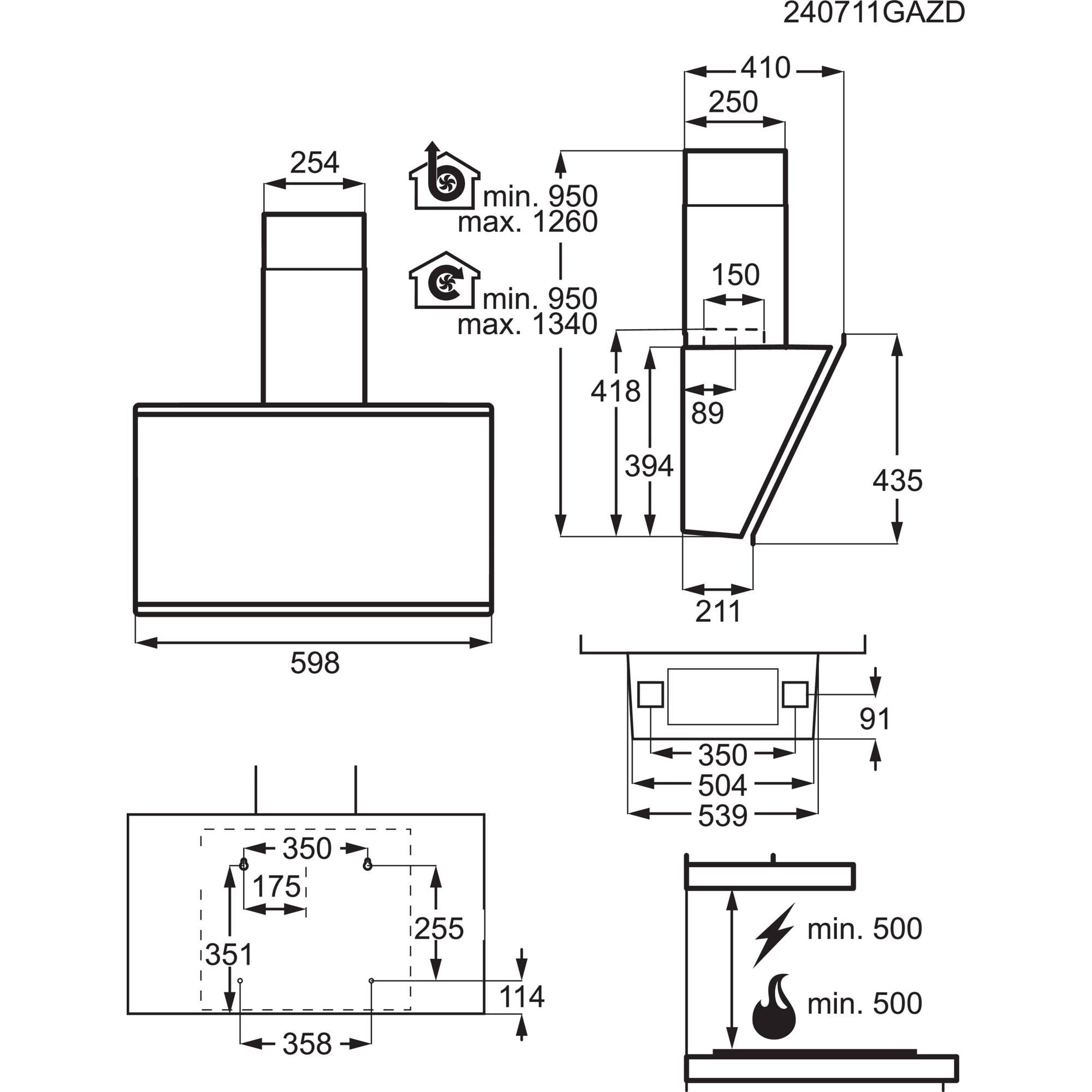 AEG Dunstabzugshaube Serie 7000 SilenceTech 90cm Wandhaube Glas Ab- und Umluft 760 m³/h 67 dB(A) Schwarz GV77D91SB