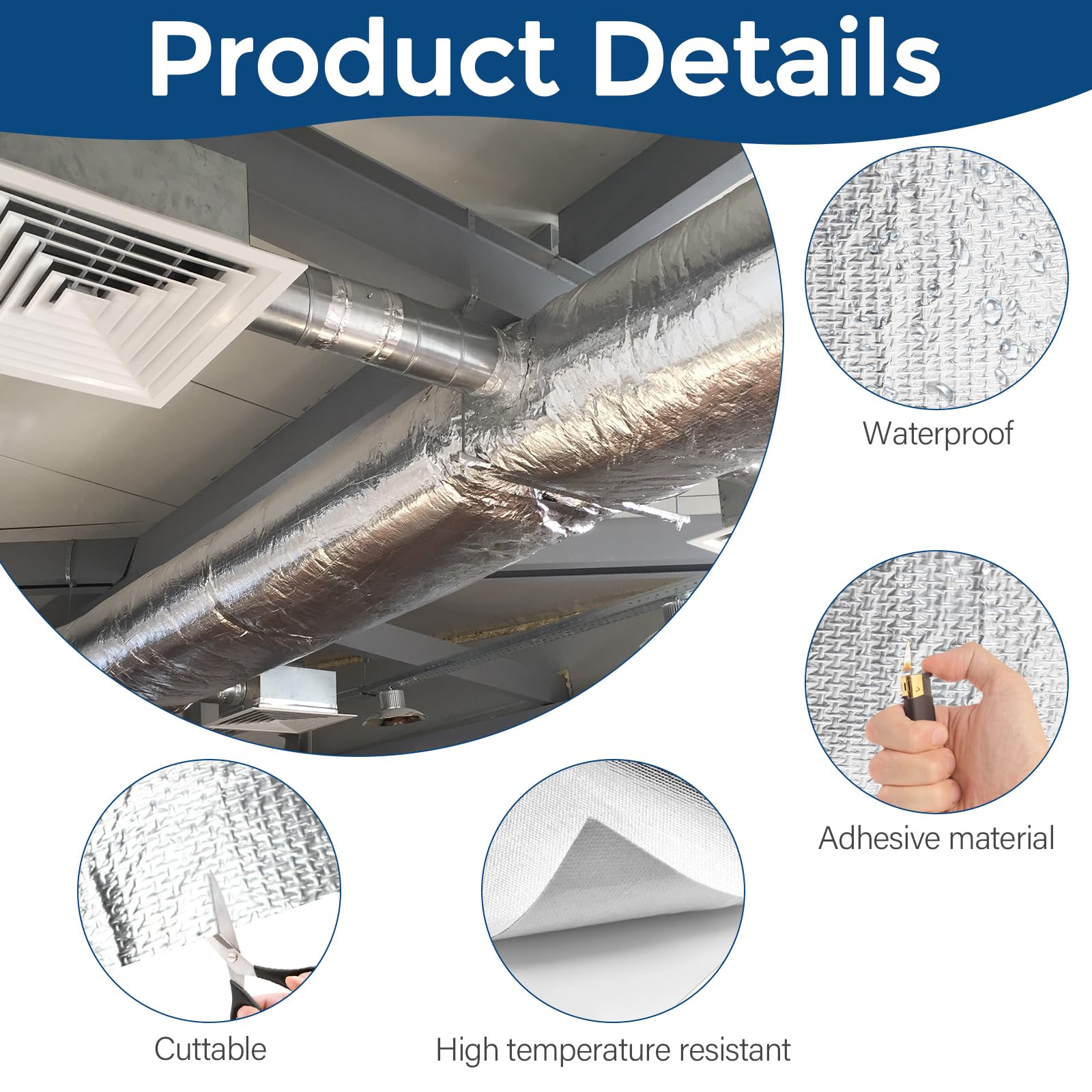 Rouleau Isolant Thermique Autocollant - Fibre De Verre Aluminium 60x200cm Pour Tuyaux Et Voiture