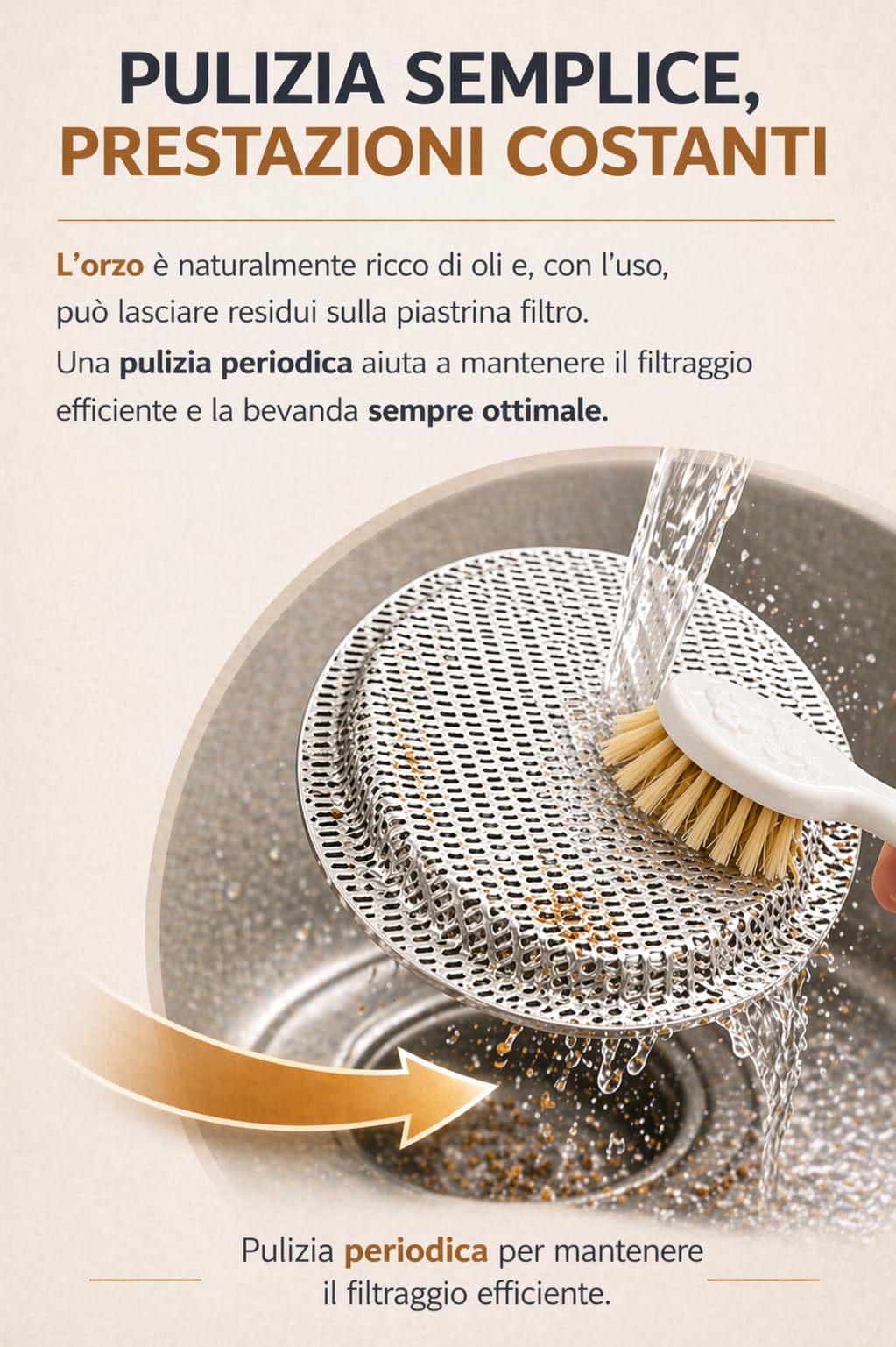 Orziera ORZE' 2 TZ, Alluminio, Alta qualità, Manico ergonomico, Valvola Anticalcare, Piastrina Filtro Acciaio Stirato
