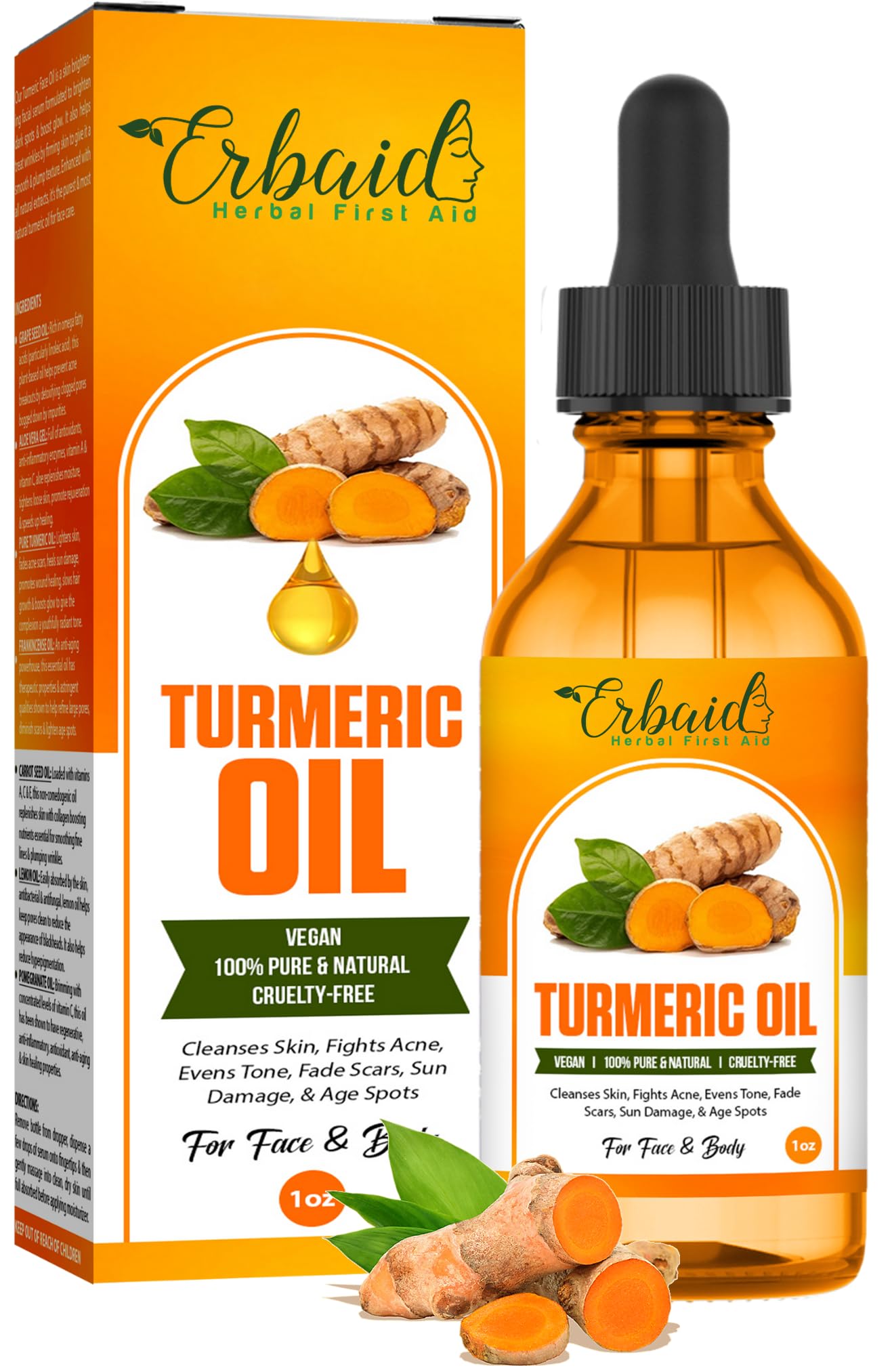 Turmeric Oil – Dark Spot Facial Serum for Face & Body – Natural Skin Brightening Serum & Hyperpigmentation Treatment – Turmeric Glow Serum Cleanses, Fights Acne, Evens Tone, Scars – for All Skin Types