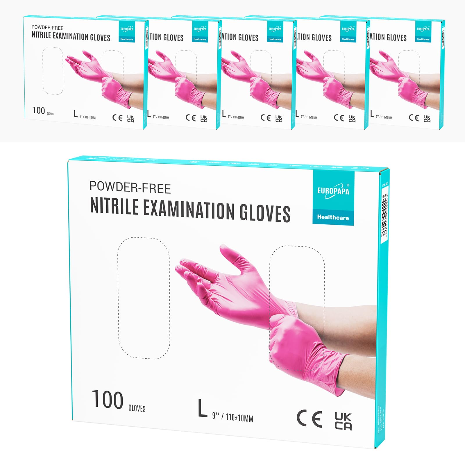 EUROPAPA® 500x Einweghandschuhe Nitrilhandschuhe puderfrei Untersuchungshandschuhe EN455 EN374 latexfrei Einmalhandschuhe Handschuhe in Gr. S, M, L & XL verfügbar (Rosa, L)