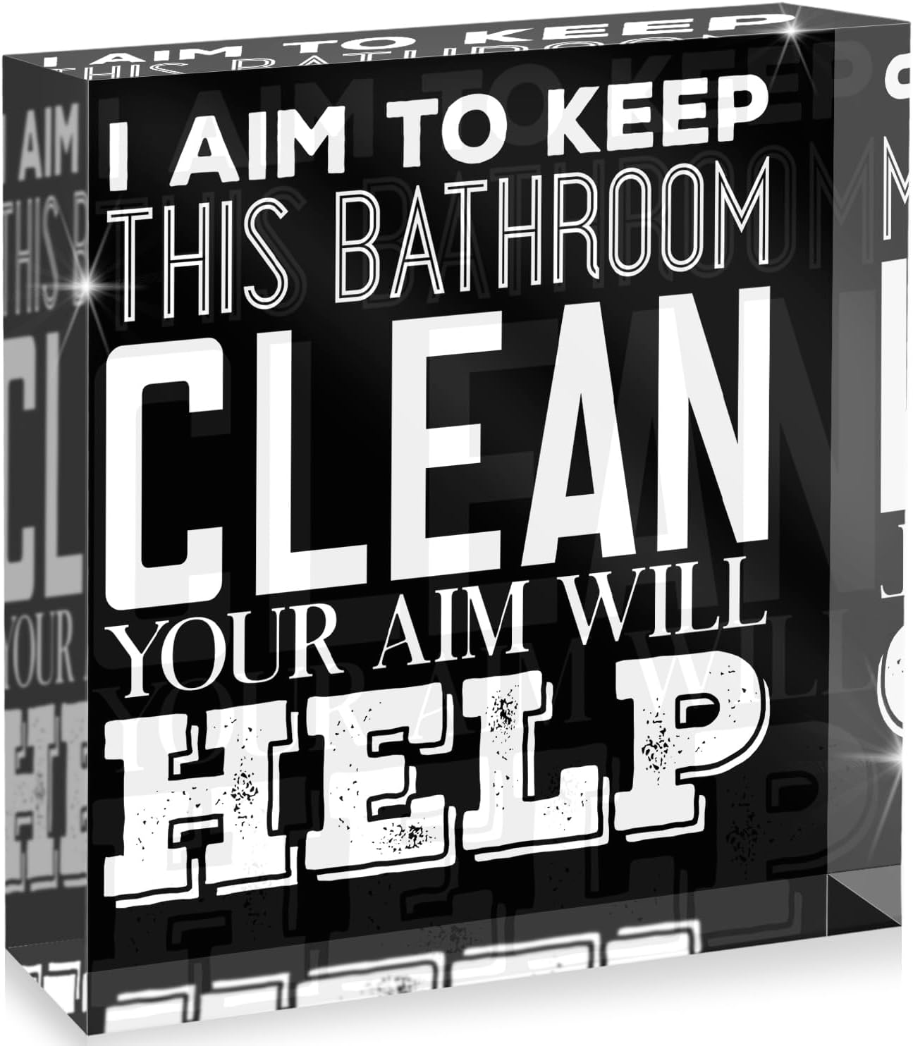 I Aim to Keep This Bathroom Clean Your Aim Will Help – Funny Bathroom Décor Acrylic Box Sign for Shelf or Counter, Humorous Restroom Decor Gift, 4x4 Inches, Engraved in USA