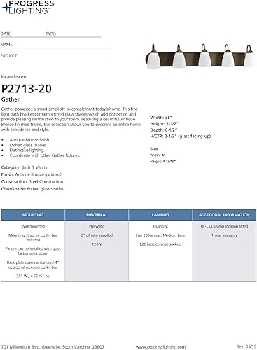 Vista 23 de Progress Lighting P2713 Luz para tocador de baño de 5 lámparas con vidrio grabado S, P2713-09, 100.00watts, 120.00 volts cepillado níquel