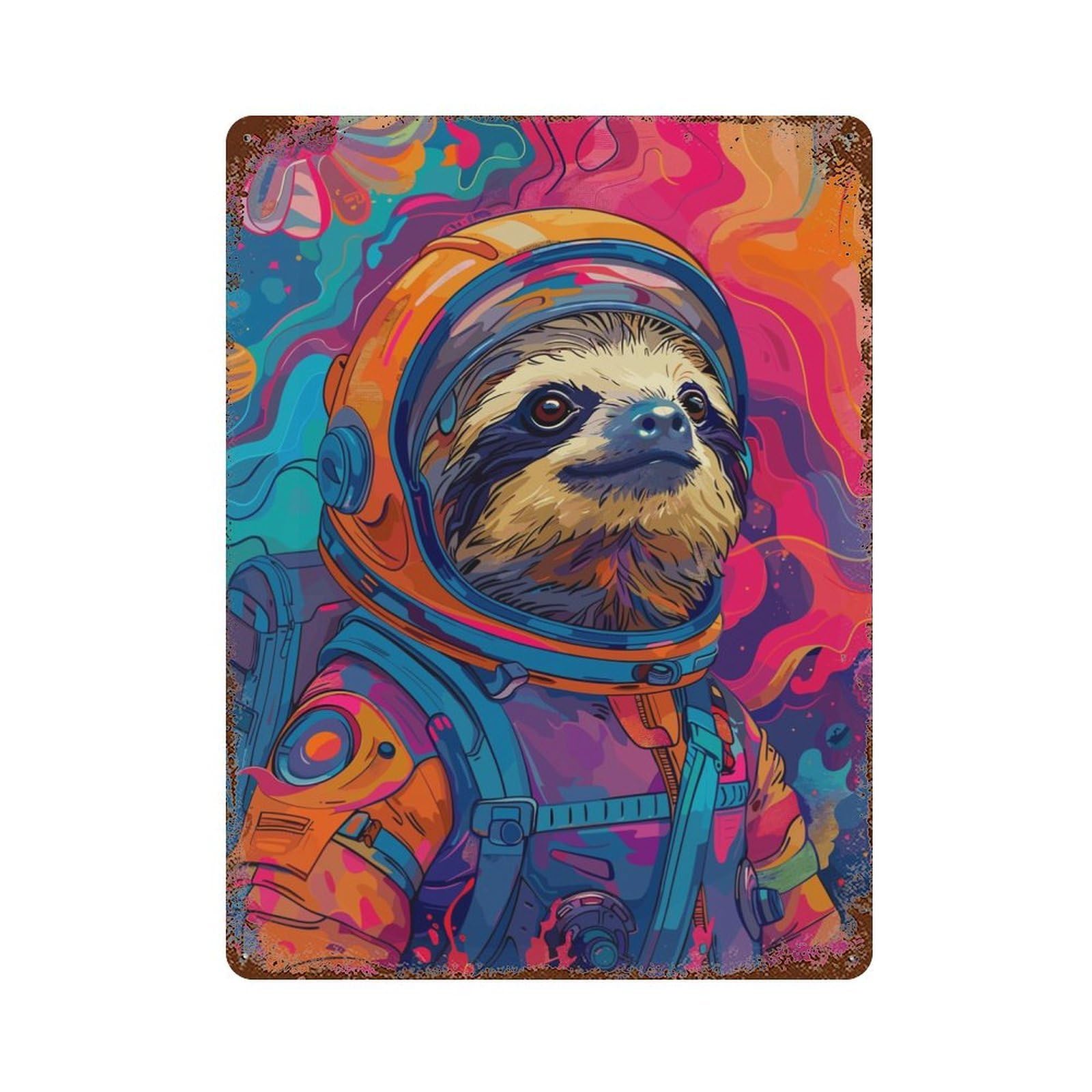 Garage Style Astronaut Sloth Space Distressed Metal Wall Sign 15.7"x11.8", Novelty Wall Decor for Bar And Workshop