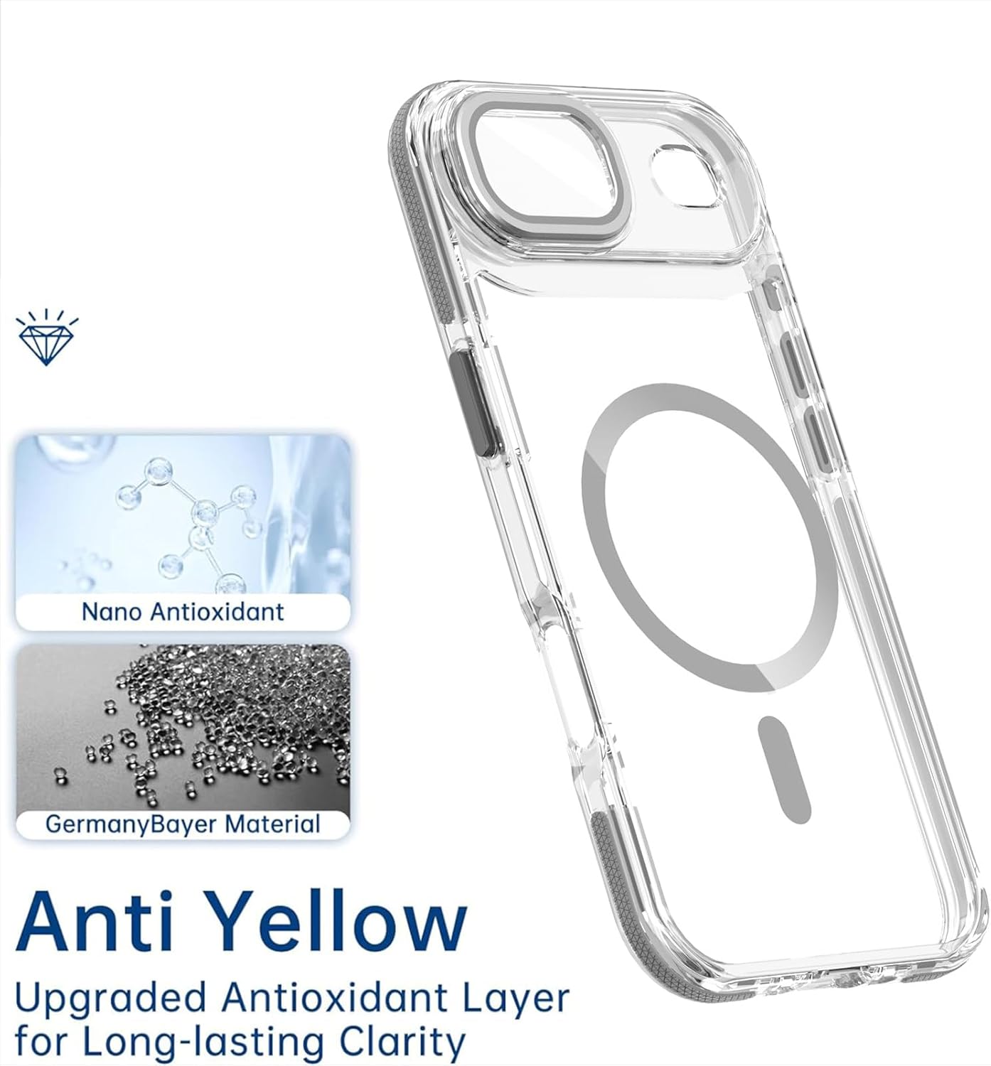 for iPhone 17 Air Magnetic Clear Case, MagSafe Compatible, Kickstand & Lens Protection, Soft Shockproof Bumper, Non-Yellowing Cover with Wrist Lanyard