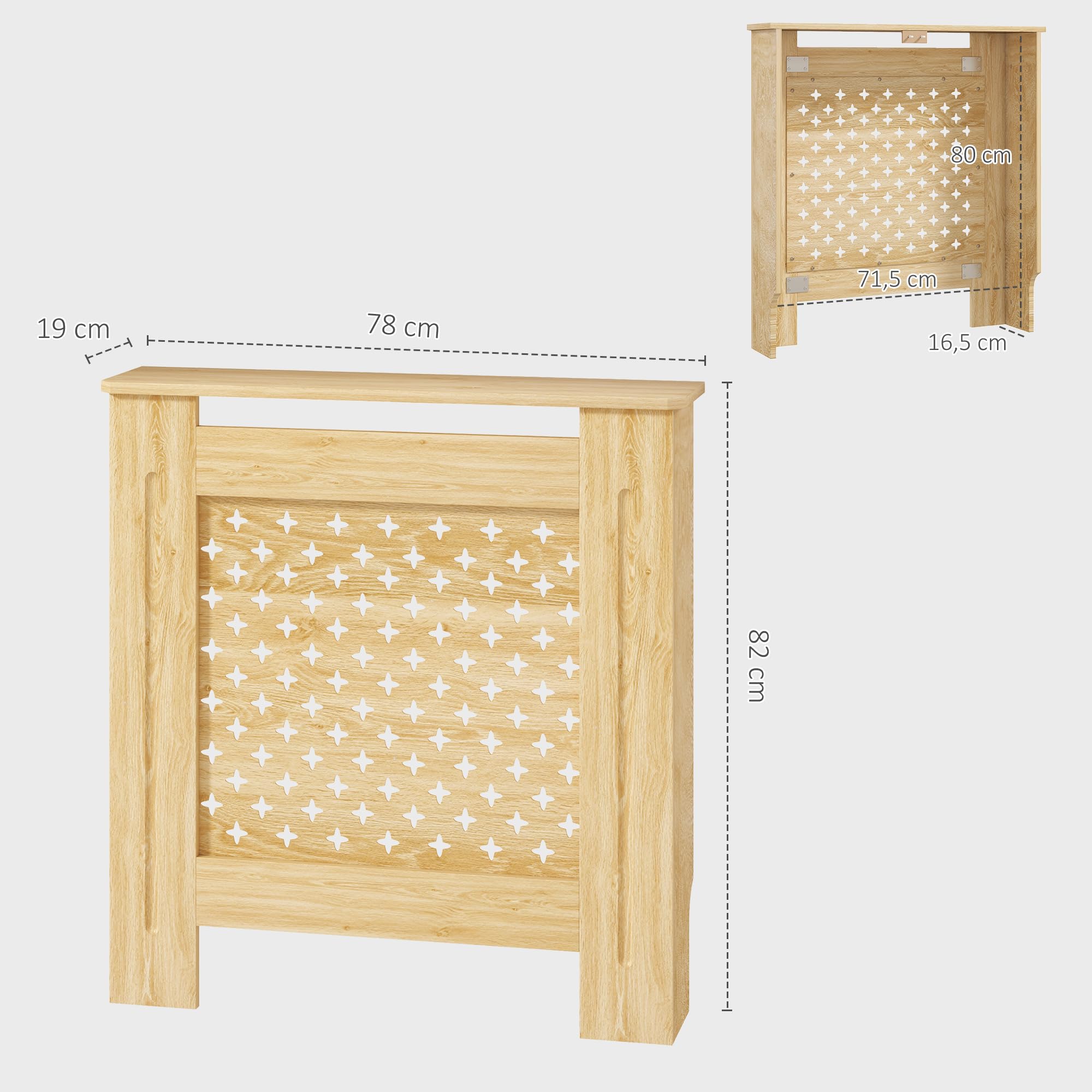 HOMCOM Copritermosifone in MDF 78x19x82 cm Copritermosifone per soggiorno Camera Corridoio Rovere