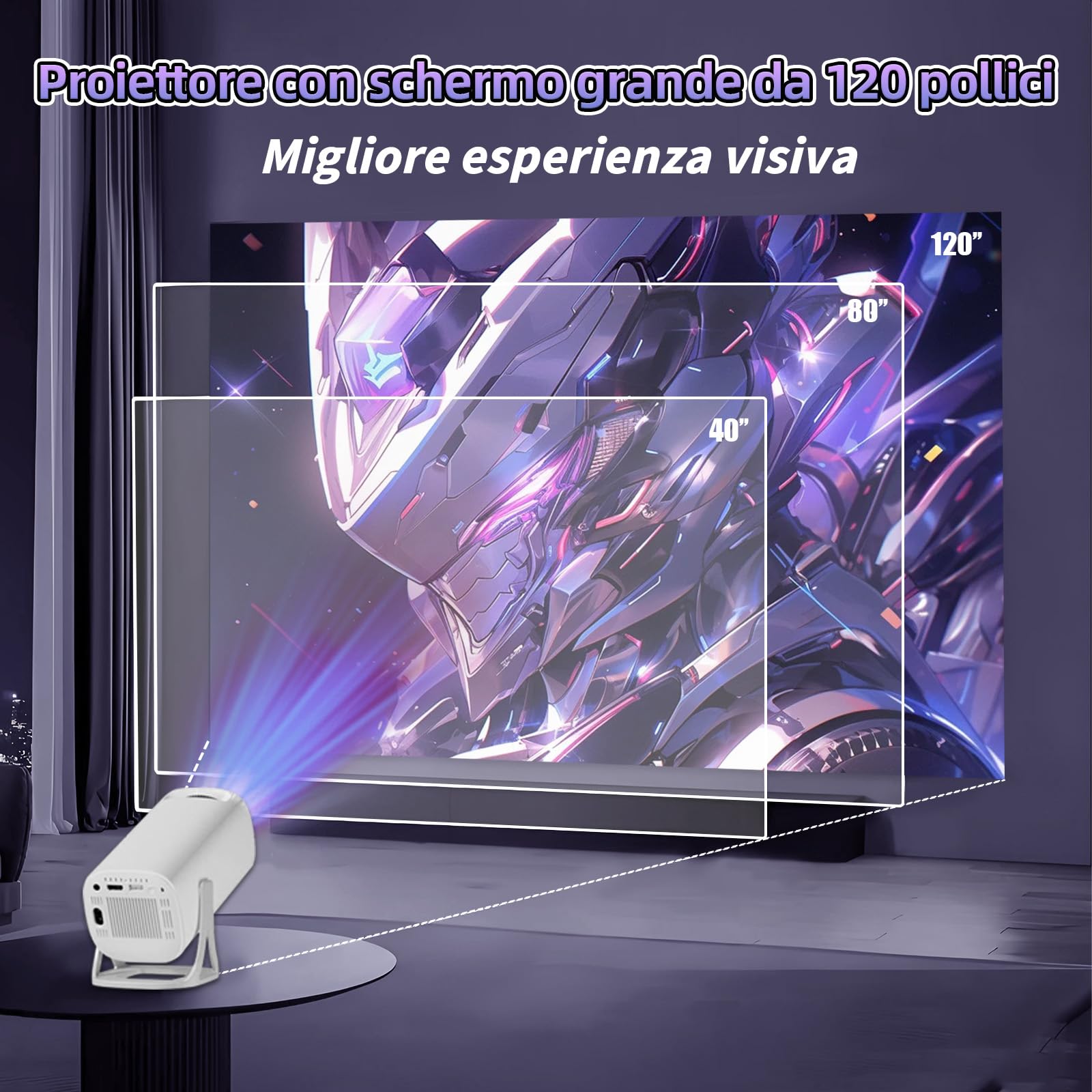 S40 Max Proiettore intelligente,36000+ giochi,14 emulatori,WiFi 2,4G+5G e Bluetooth Mini proiettore portatile,proiettori da gioco con 2 controller wireless,Android 11 per home cinema e uso all'aperto