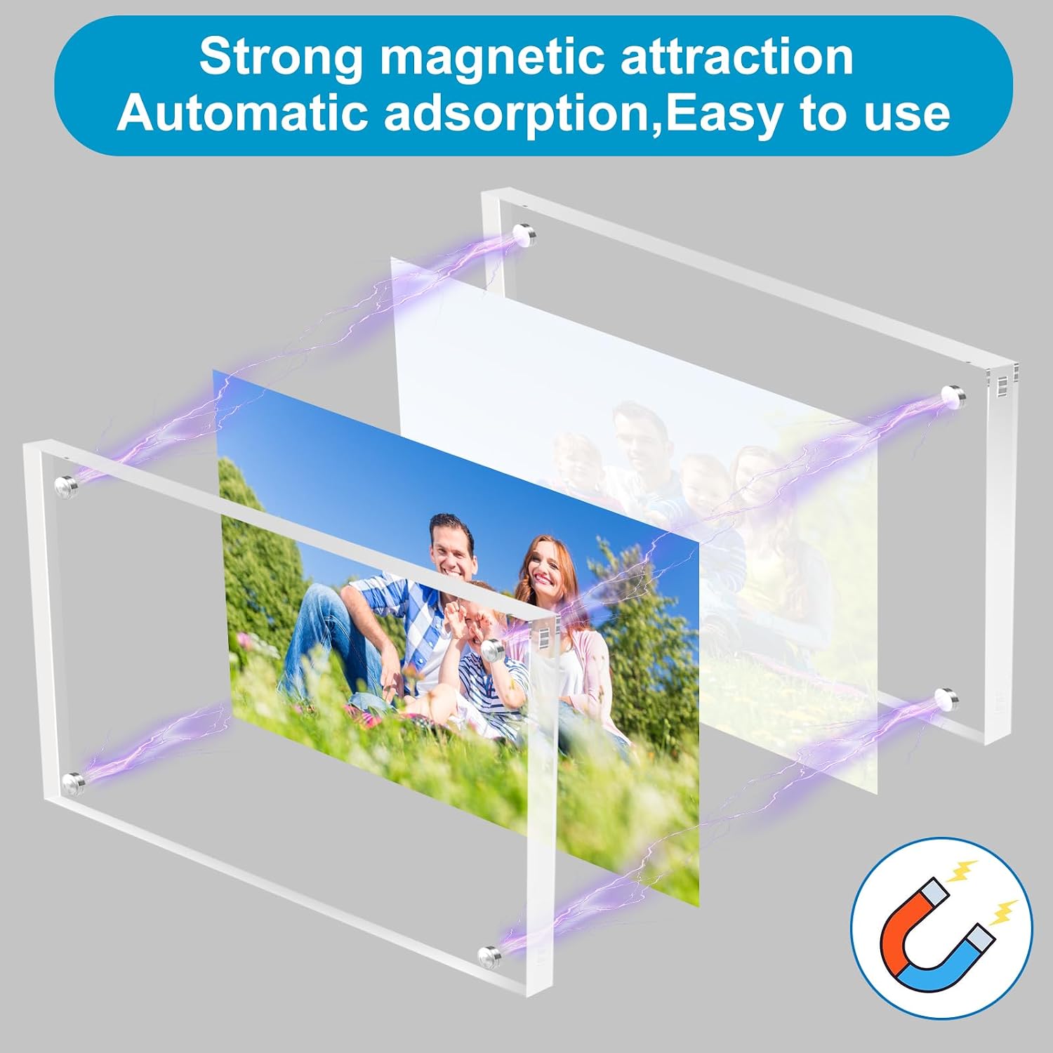 4 * 6 Acrylic Block Picture Frames, 20mm Thick Freestanding Double-Sided Magnetic Holder, Frameless Modern Clear Square Photo Frame for Desktop Display, Office Decor & Tabletop Decor