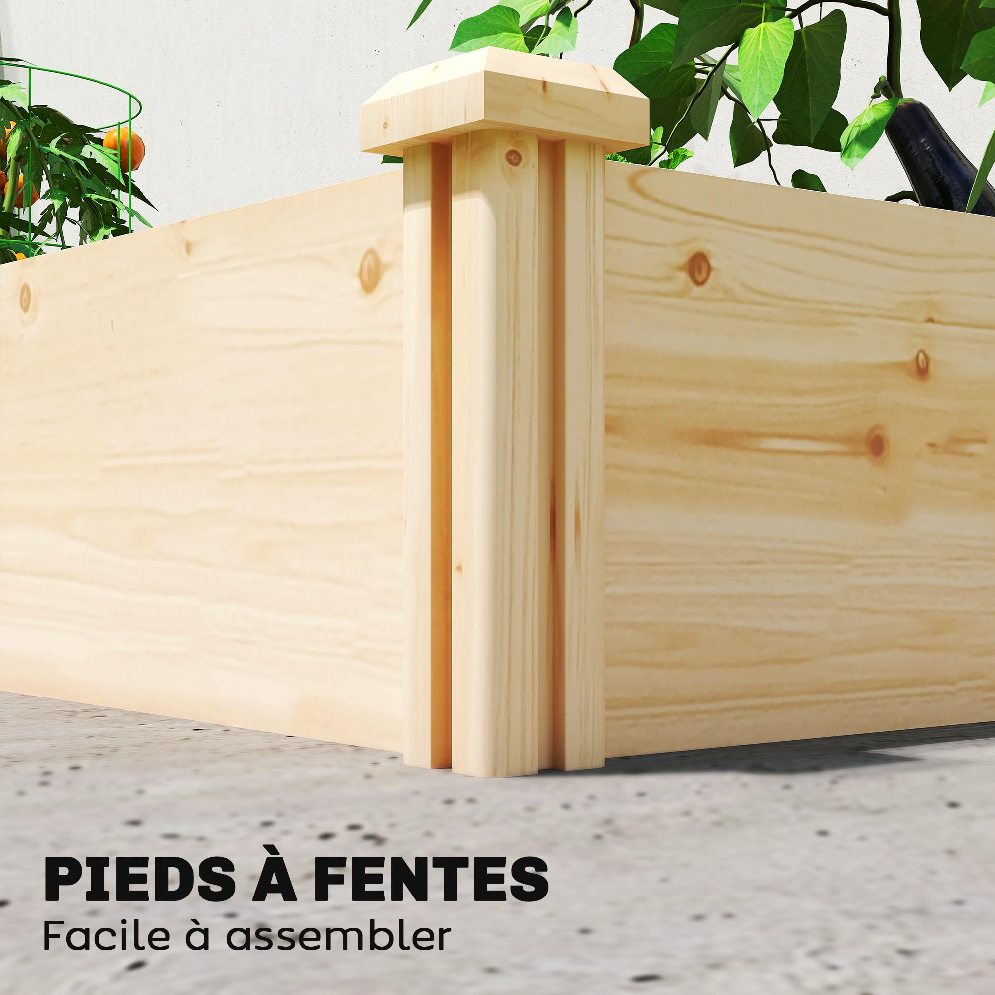 Outsunny Carré Potager de Jardin 235 x 121 x 26 cm Effet Bois Naturel