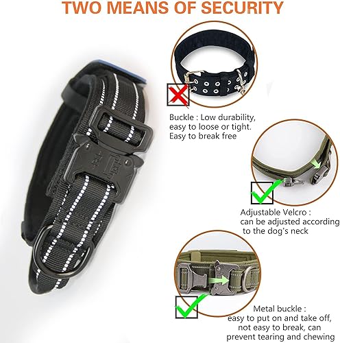 Miniatura 11 de KCUCOP - Collar táctico para perro, collar militar para perro, collares para perro Tactipup, ajustable, hebilla de metal resistente para perros M, L