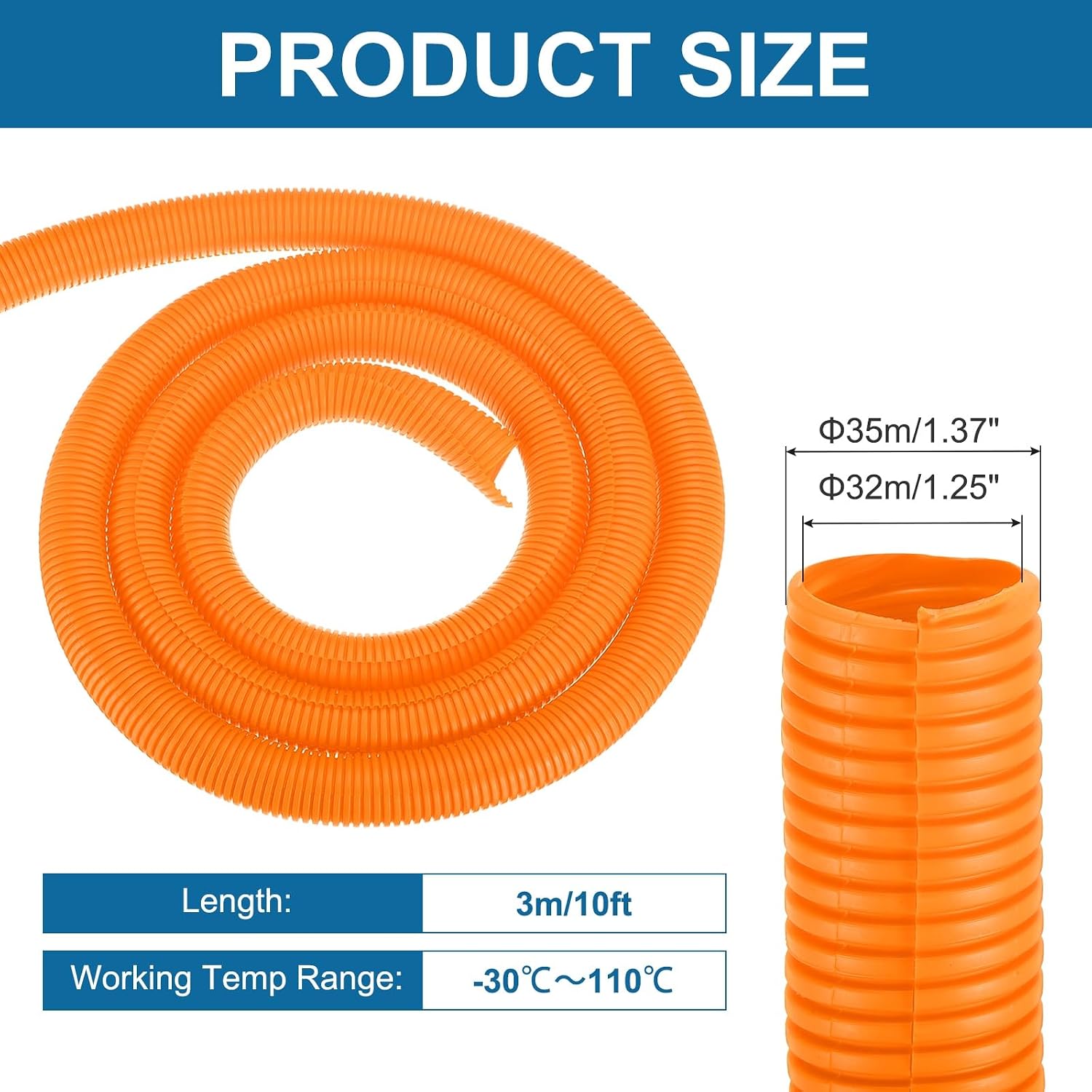 MECCANIXITY 1 1/4 Inch 10ft Split Wire Loom Tubing, Flexible Cord Protectors with Installation Tool Cable Management Sleeve Conduits Cover for Office Home Electrical Automotive Wires, Orange