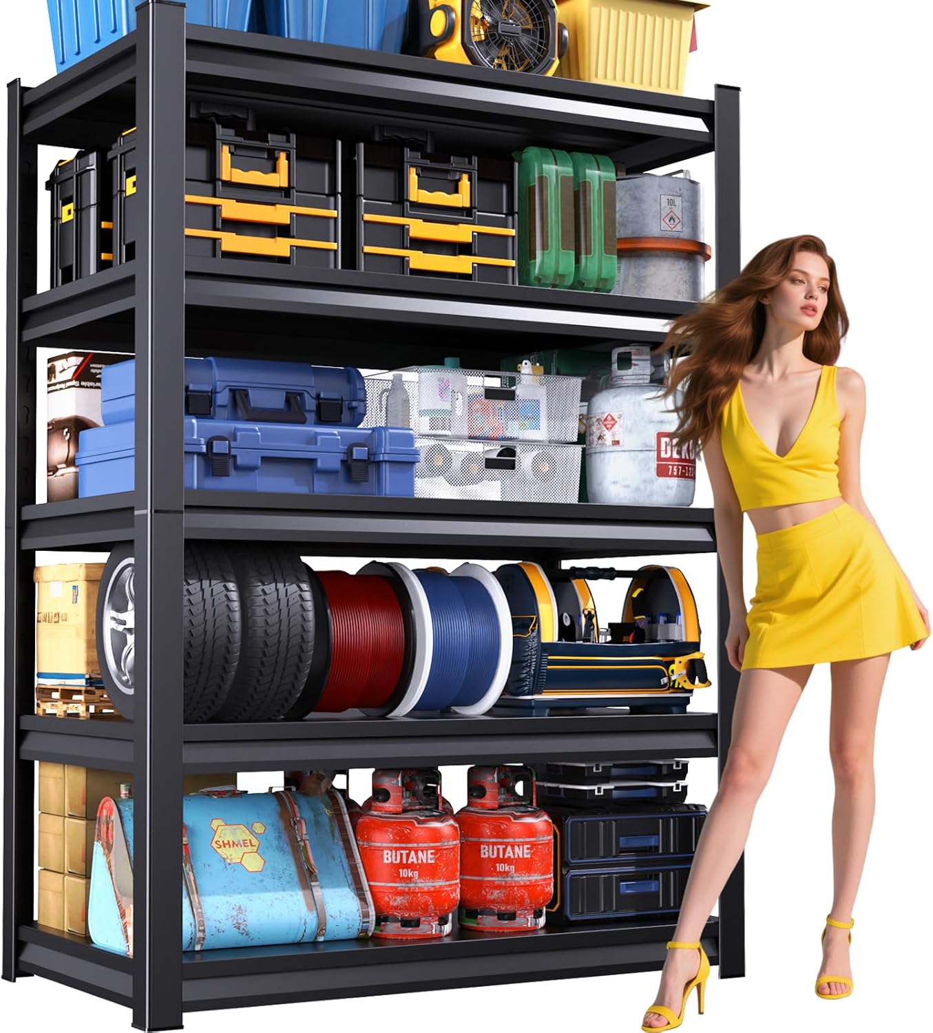 72″ H Garage Shelving,5 Tier Metal Shelving Unit,Adjustable Storage Shelves Rack,3000LBS Heavy Duty Garage Shelves,Office,Warehouse,Basement,Black (72″ H*36″ W*16″ D)