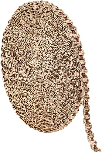 PH PandaHall Cinta de poliéster con patrón de ondas de 13 yardas, 12 pulgada, tela tejida de poliéster dorado, encaje decorativo para cortina,