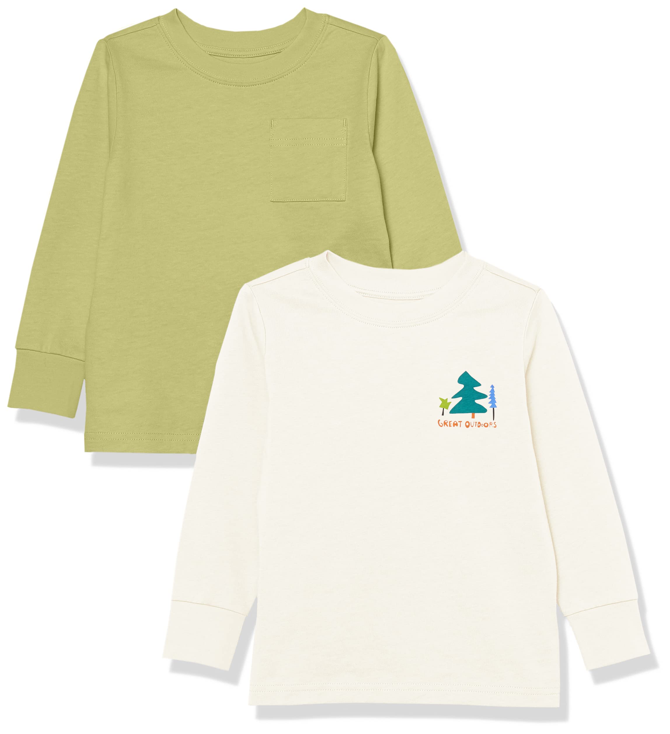 Amazon Essentials Camiseta de Manga Larga con puños Acanalados Unisex Niño, Pack de 2