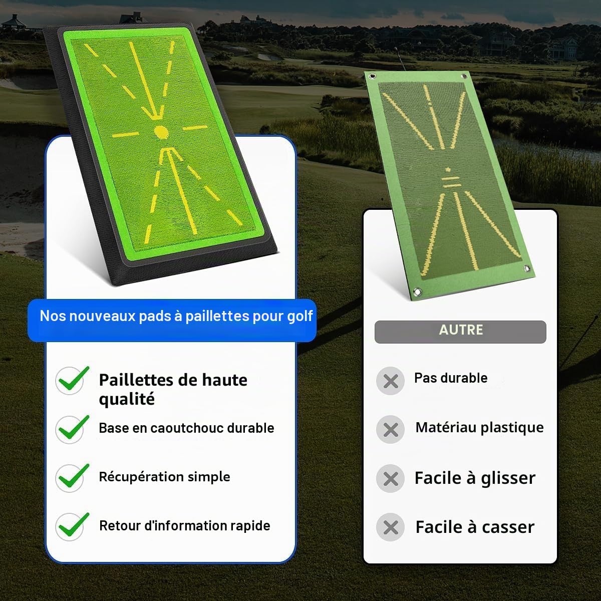 Tapis de swing de golf, 30,5 * 43,2 cm Planche de divot élargie Trajectoire de swing pour l'entraînement de golf, Pratique de golf en intérieur