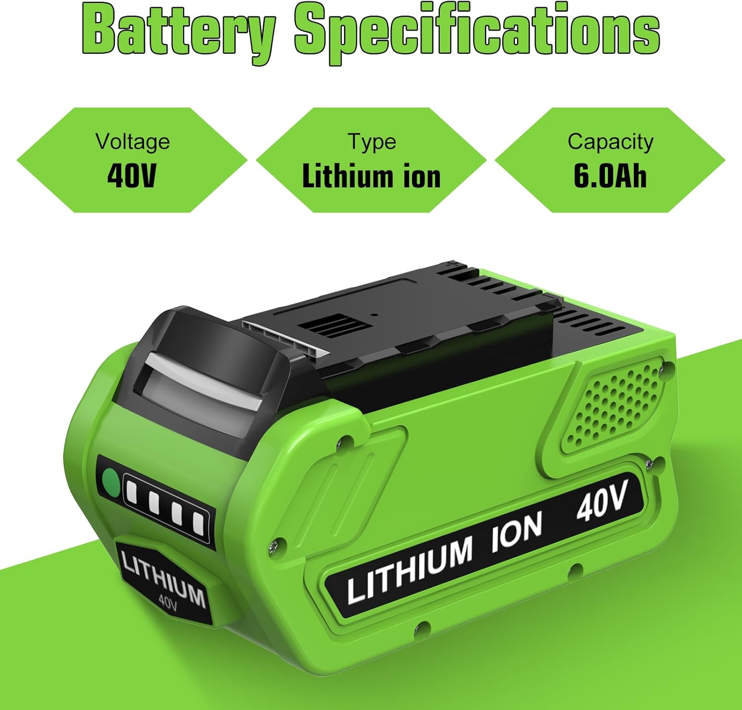 2 Pack 40V 6000mAh Extend Capacity Replacement for Greenworks 40V Battery Compatible with Greenworks 40 Volt Battery 29252 20202 22262 25312 20642 22272 29462 29472 Tools (NOT for Gen 1) (Green)