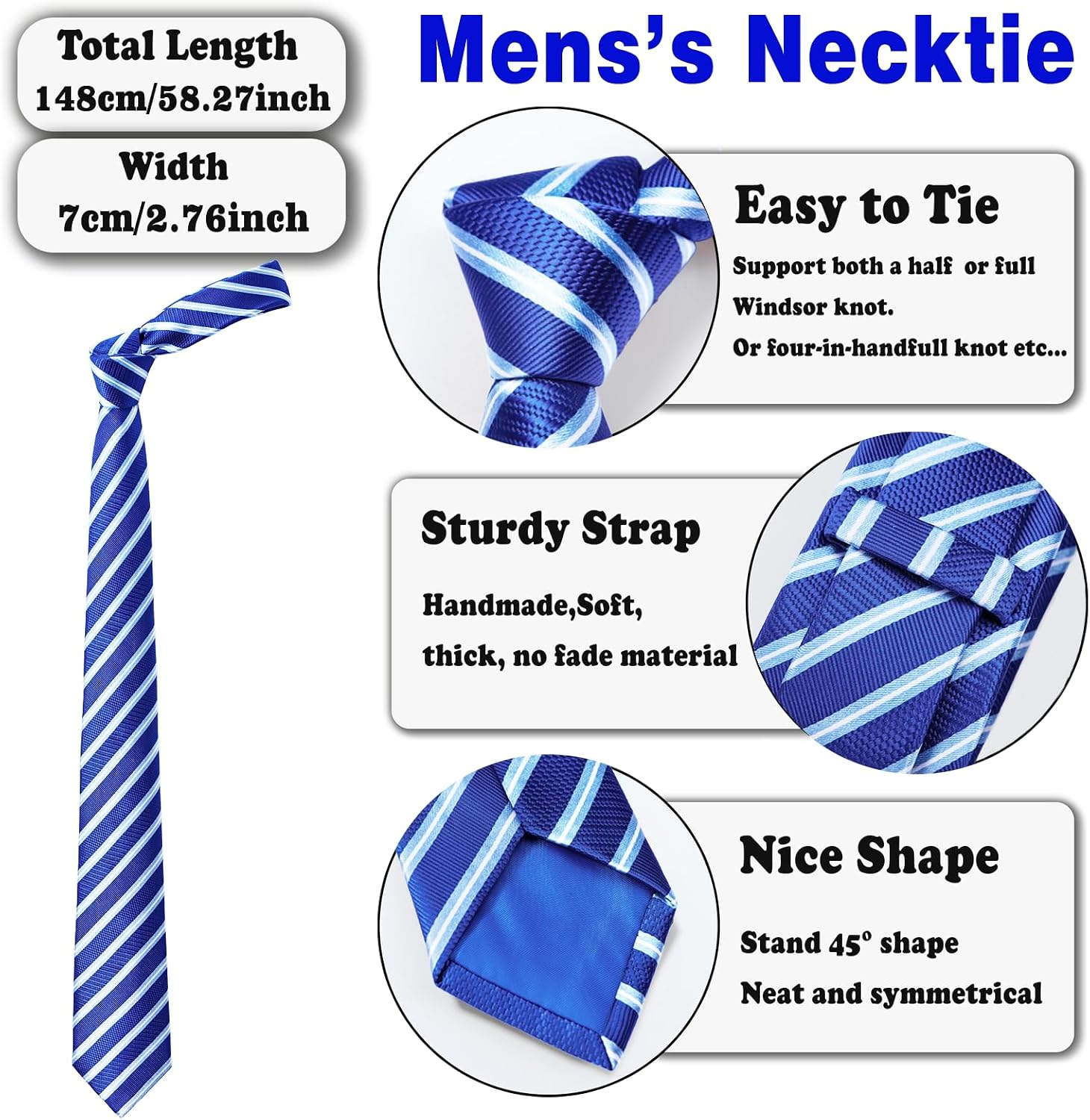 AUSKY 4 Packs Men’s Necktie, Assorted Striped and Patterned Silk Neck Ties for Man 2.76in wide