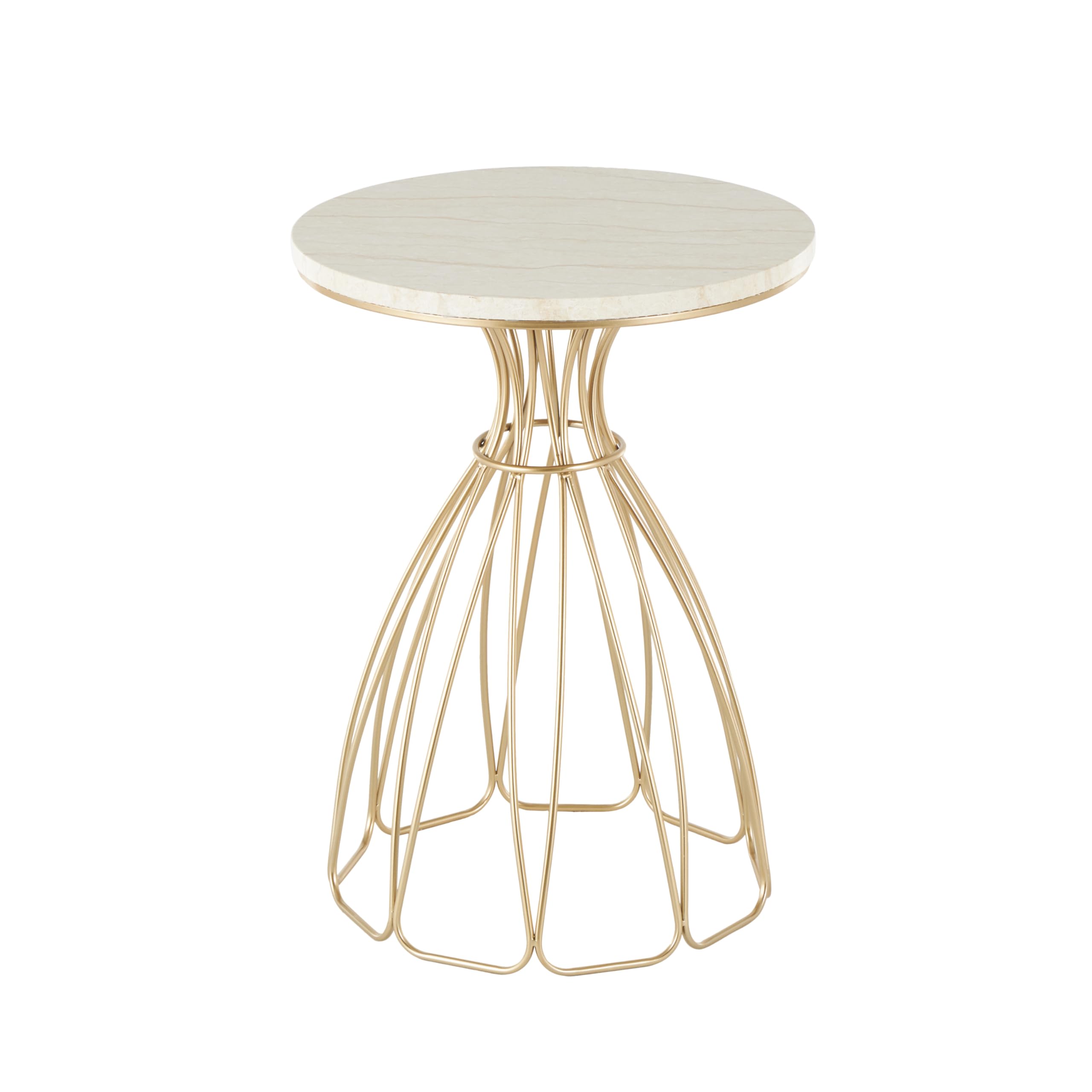 Deco 79 Metal Side End Accent Table Flower Inspired End Table with Cream Marble Tabletop, Side Table 16" x 16" x 22", Gold